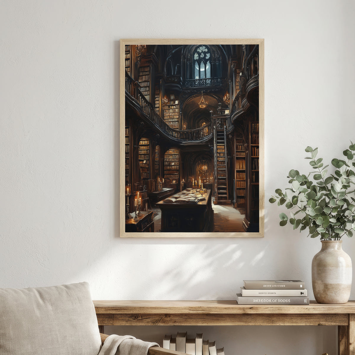Gothic Candlelit Library Art Print