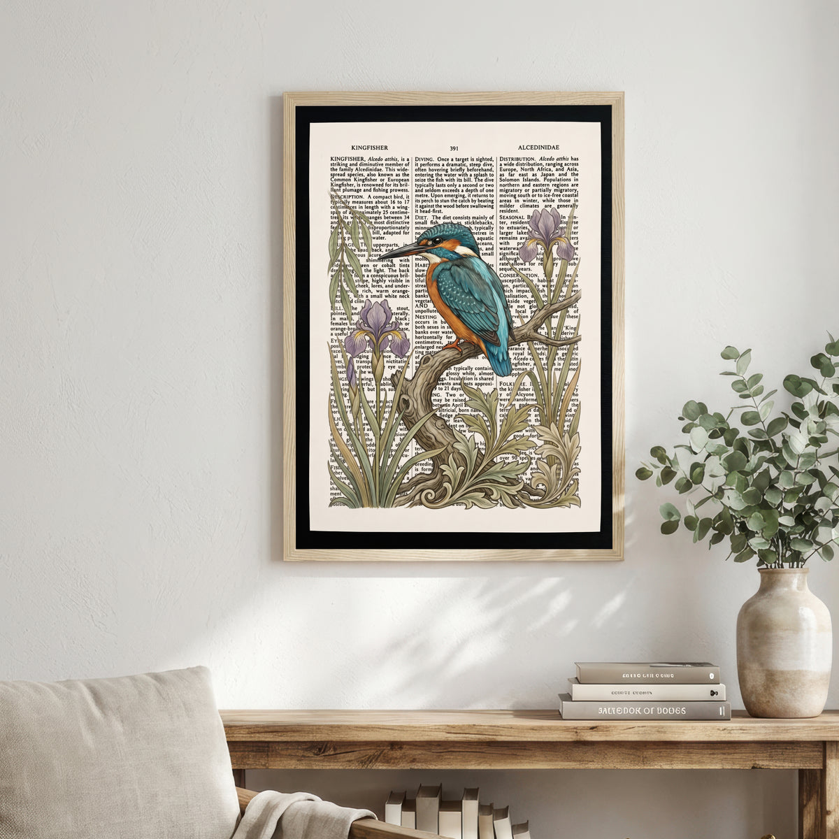 Kingfisher and Iris Vintage Art Print
