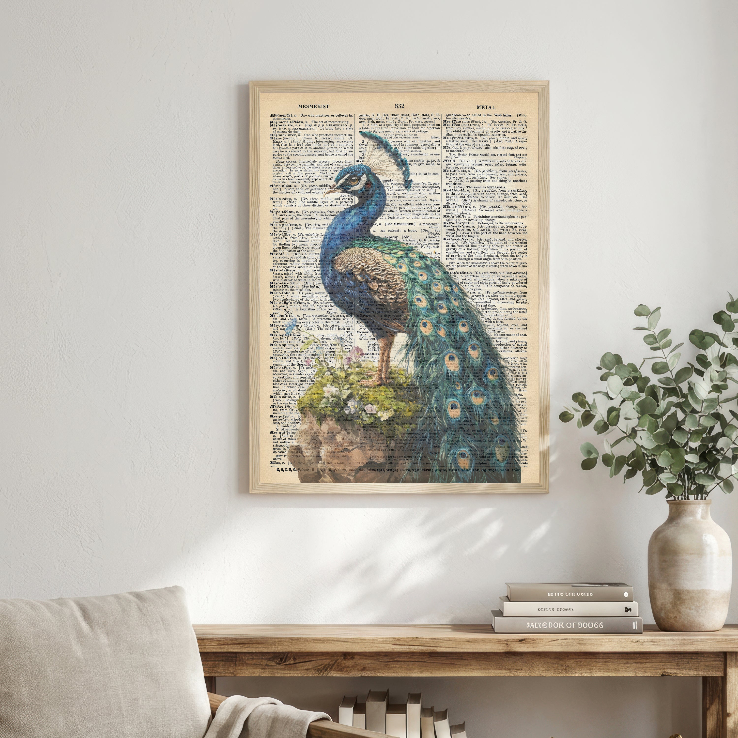 Vintage Peacock Dictionary Art Print