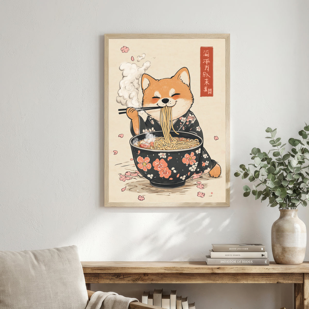 Japanese Cat Ramen Art Print