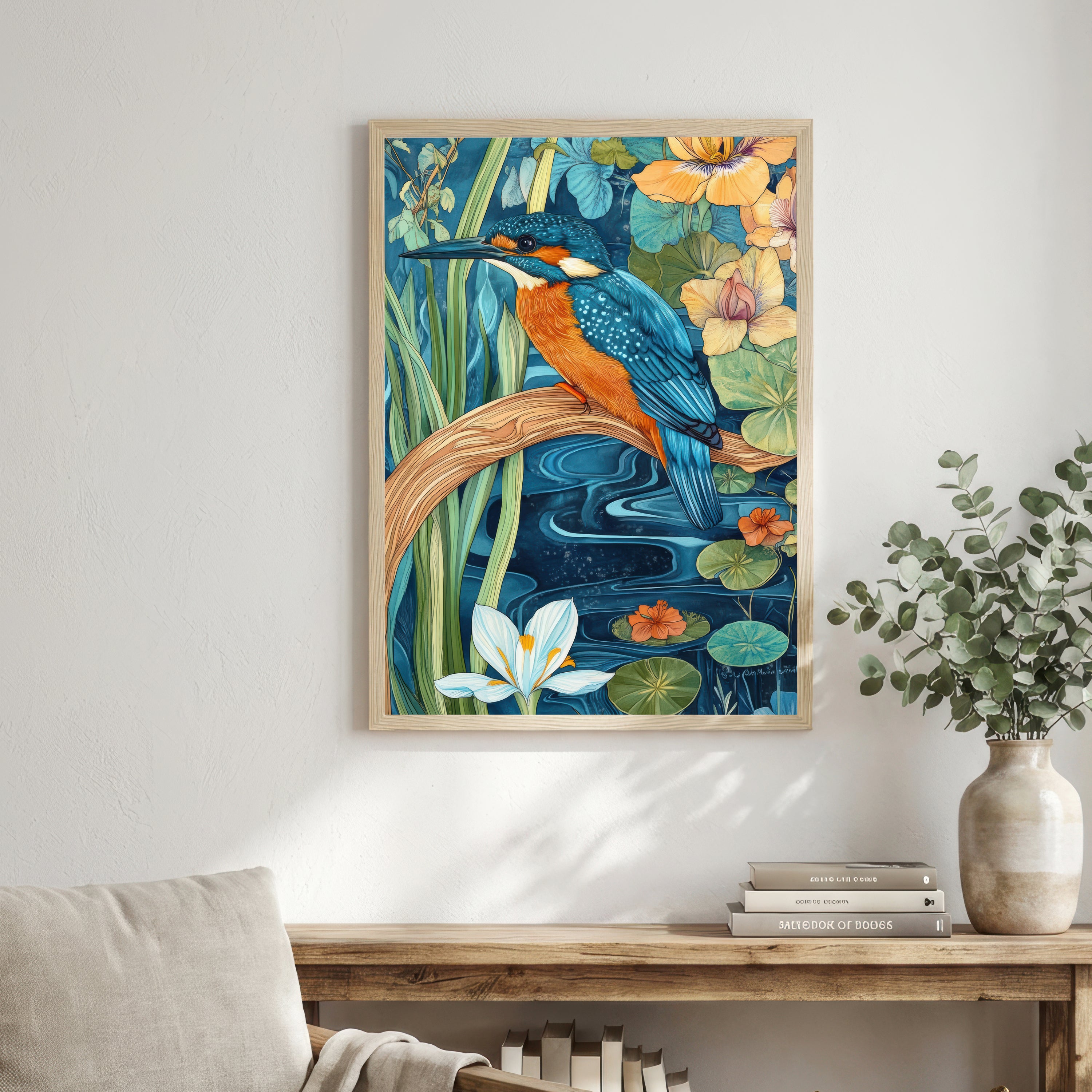 Kingfisher Water Lily Art Print