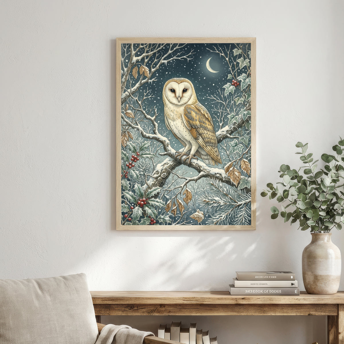 Snowy Barn Owl Winter Art Print