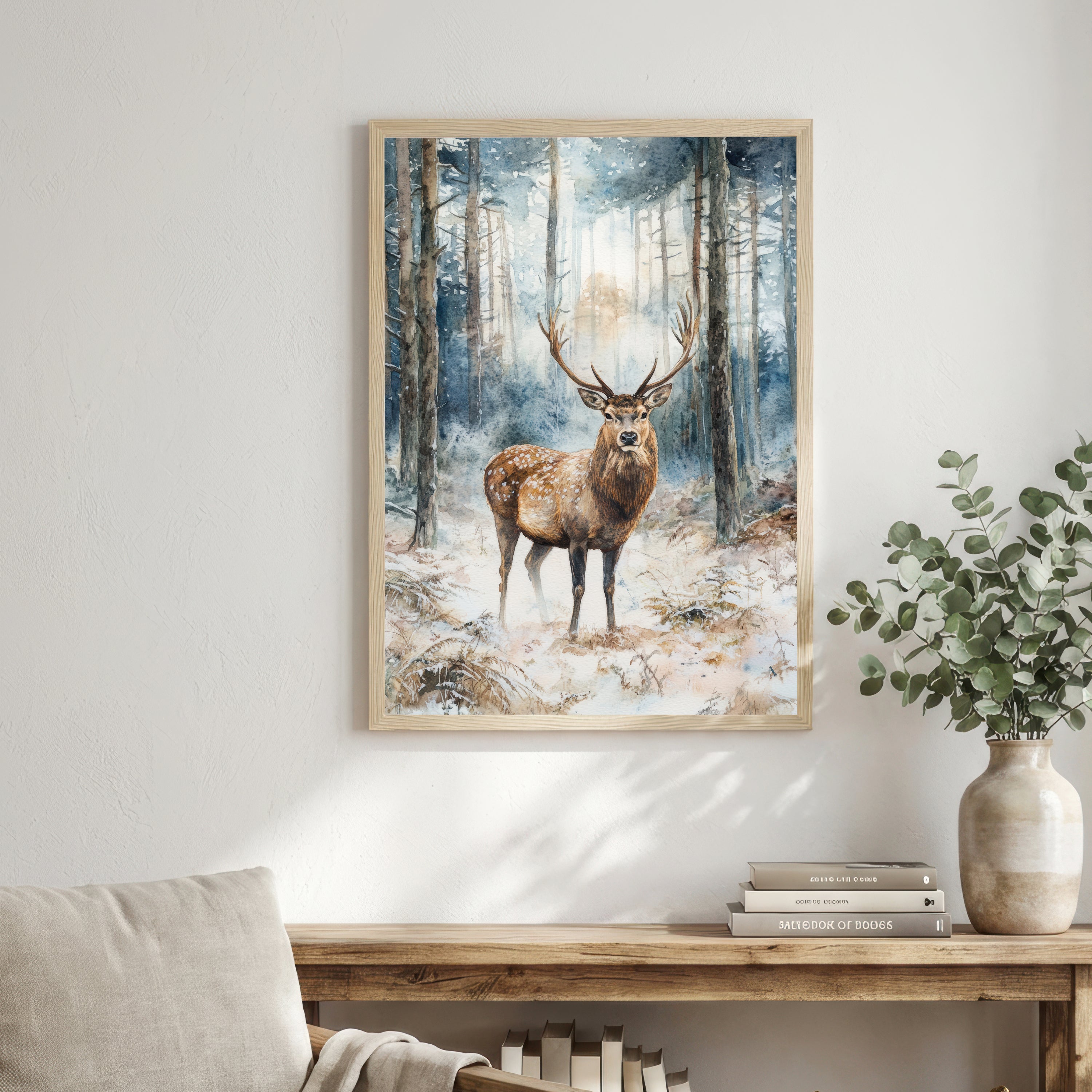 Winter Stag Woodland Art Print