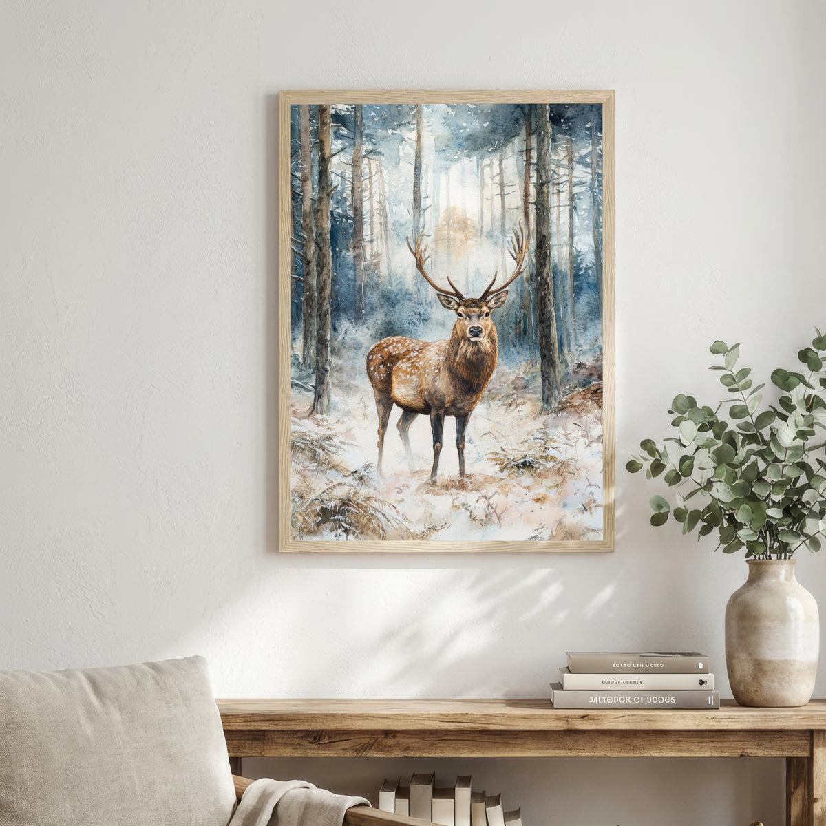Winter Stag Woodland Art Print