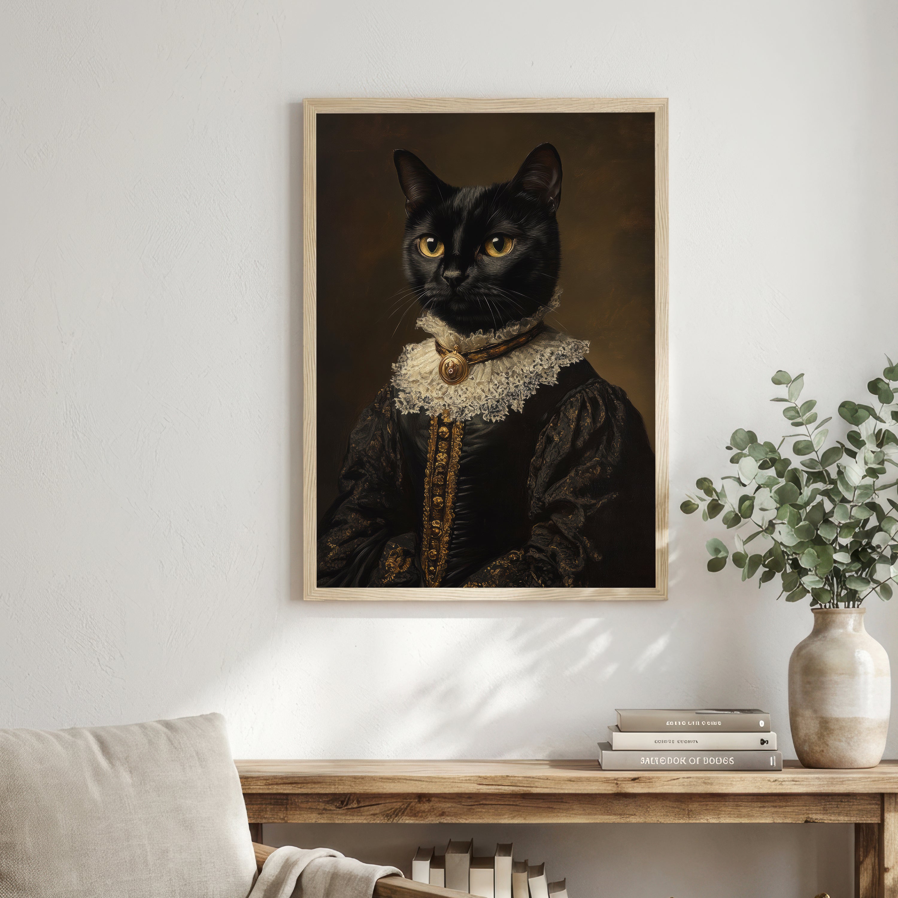 Black Cat Dark Academia Art Print