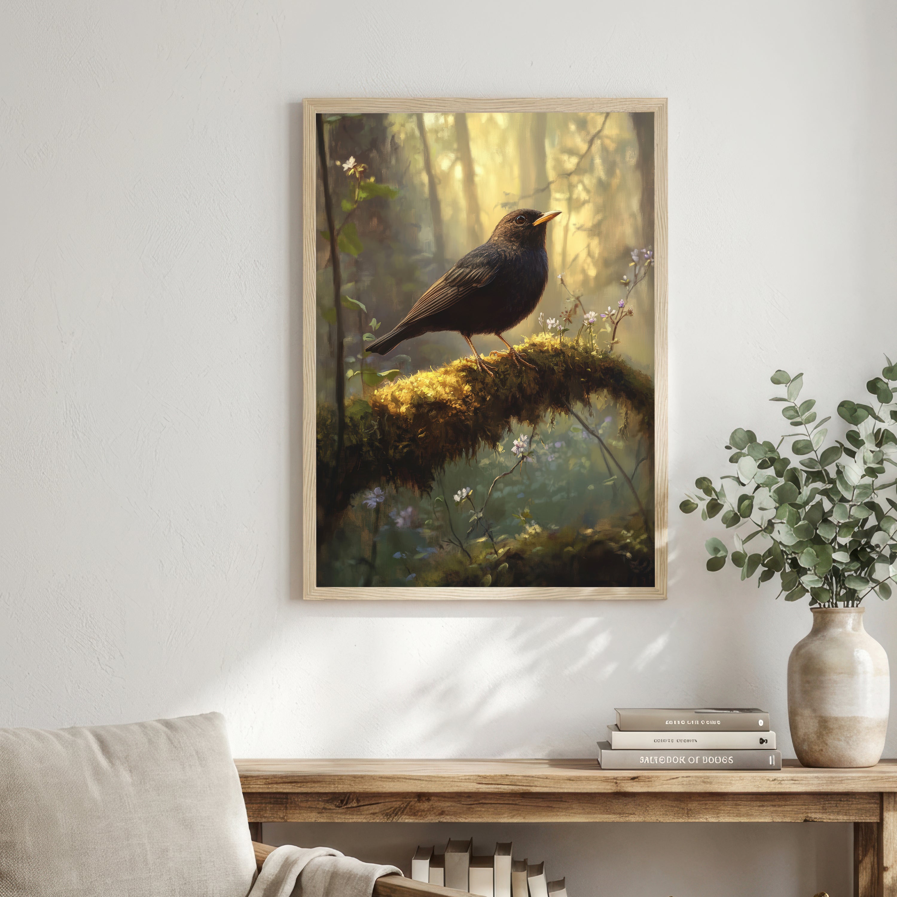 Blackbird Woodland Art Print