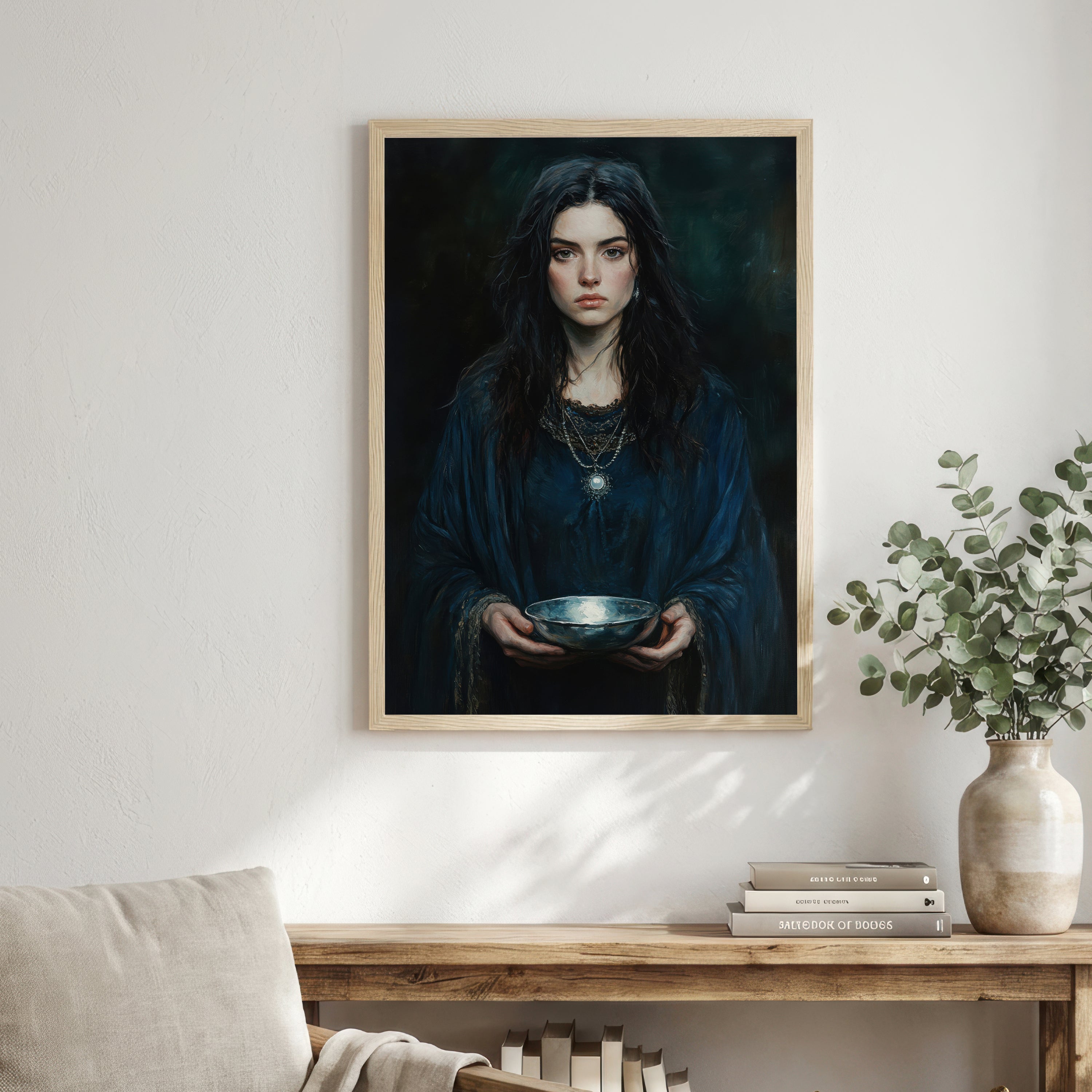 Gothic Woman with Silver Bowl Art Print