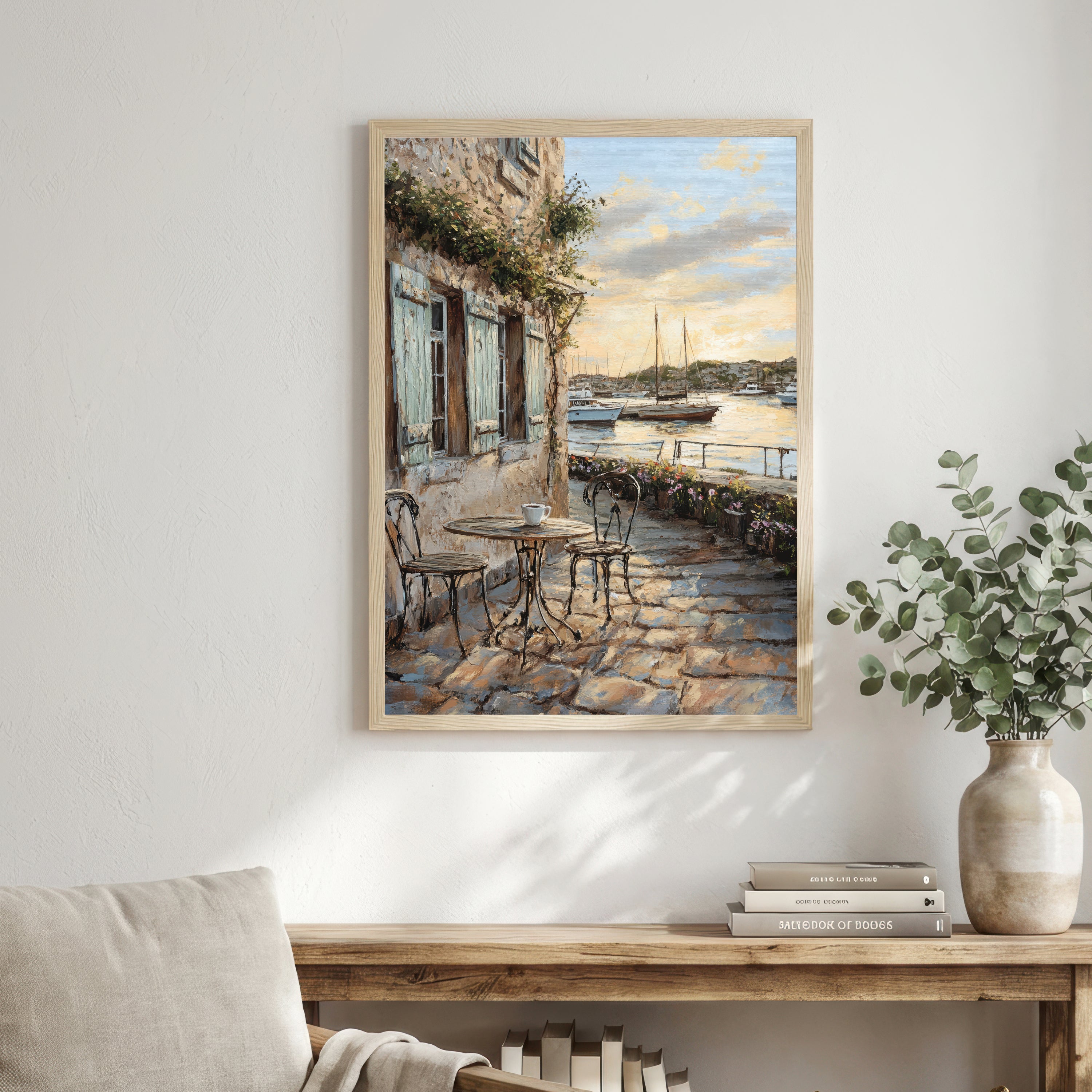 Seaside Café Harbor Art Print