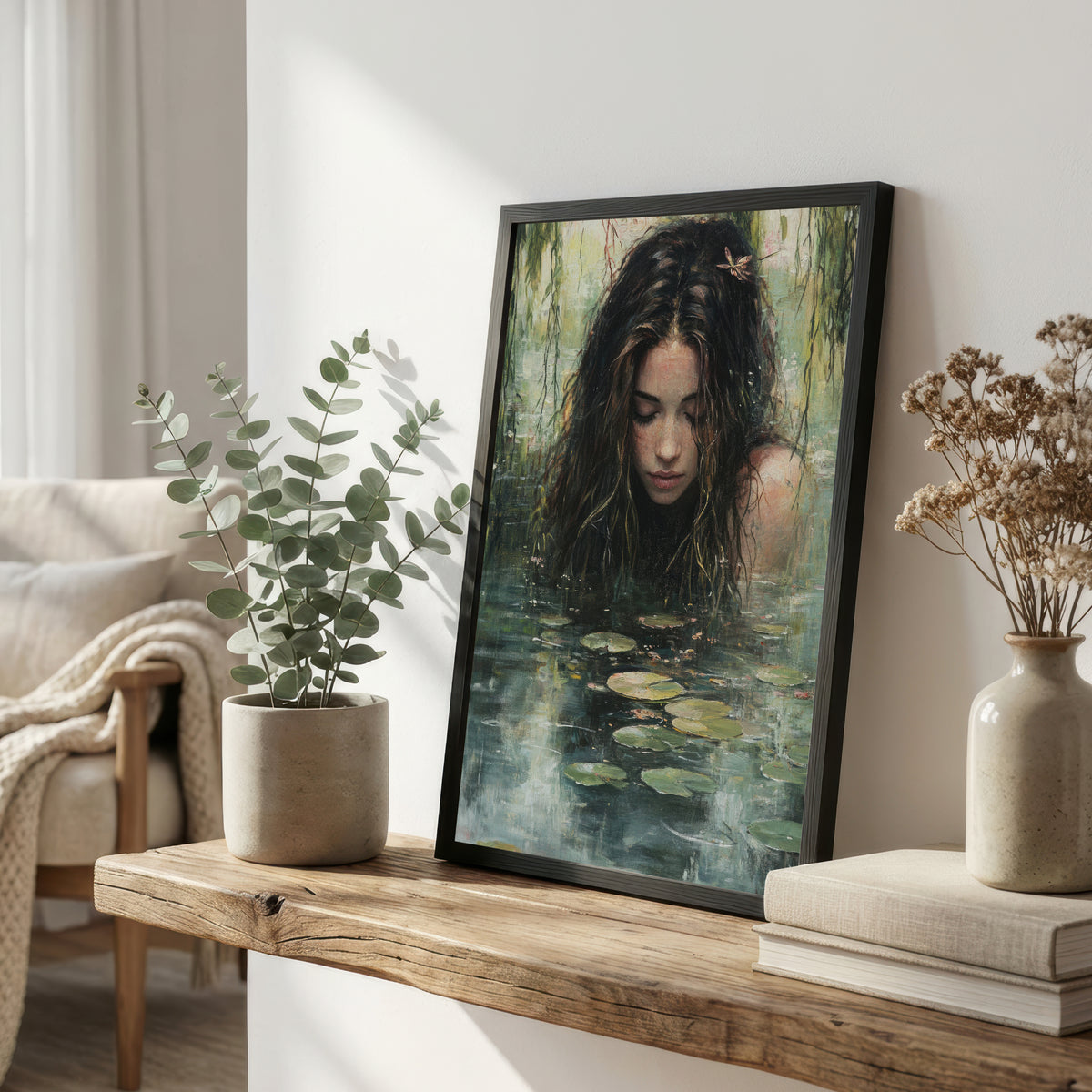 Woman in Lily Pond Art Print