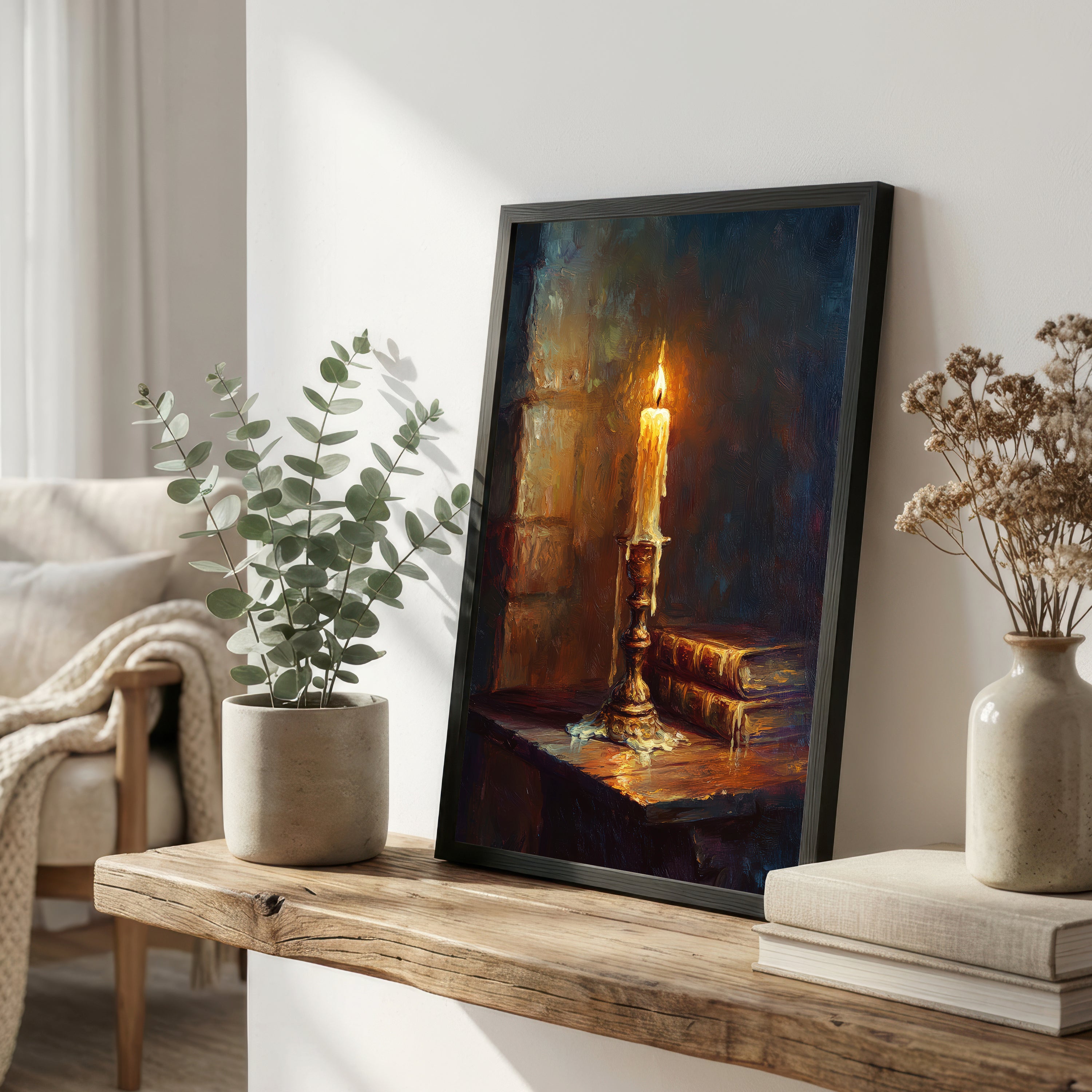 Candle and Books Dark Academia Art Print