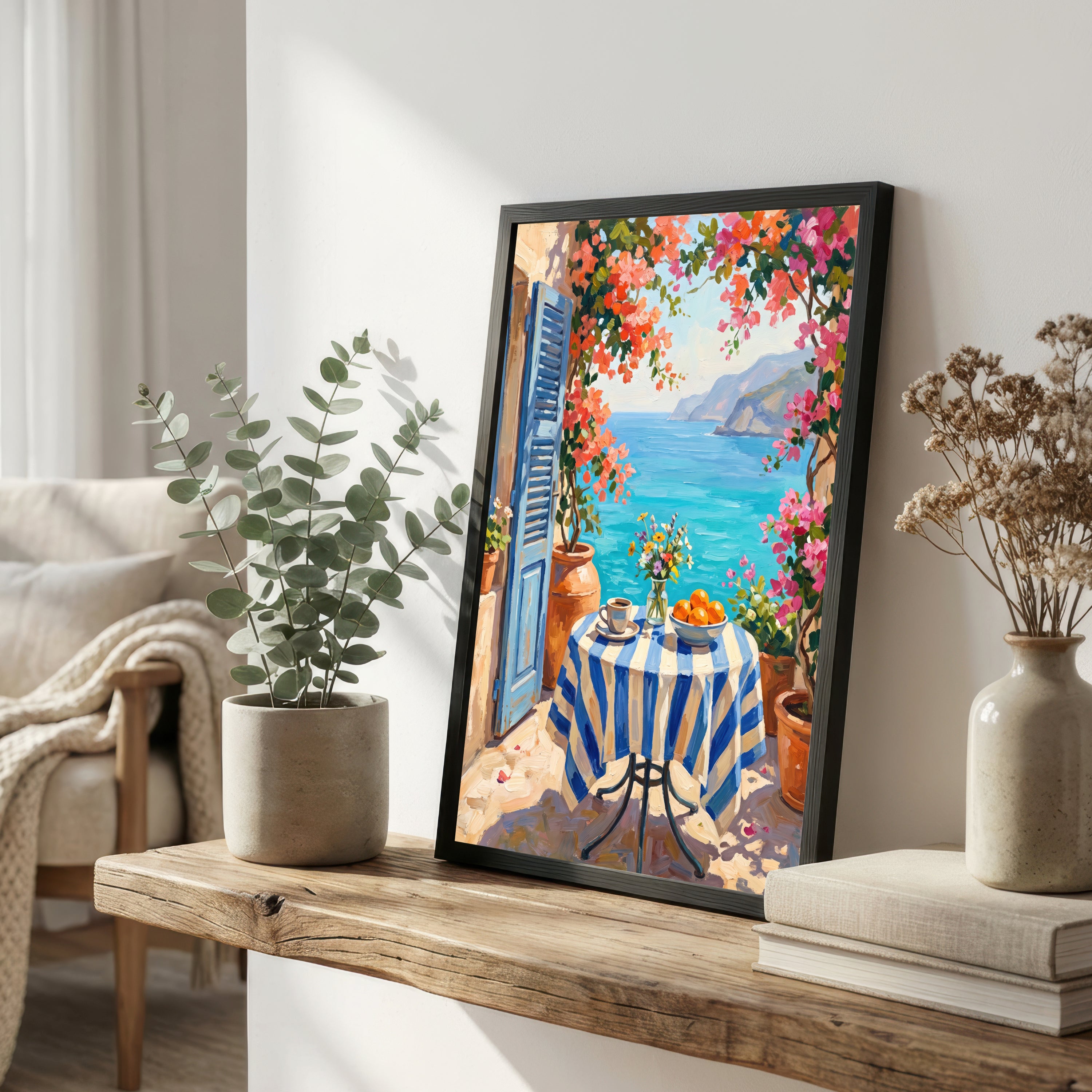 Mediterranean Terrace Sea View Art Print