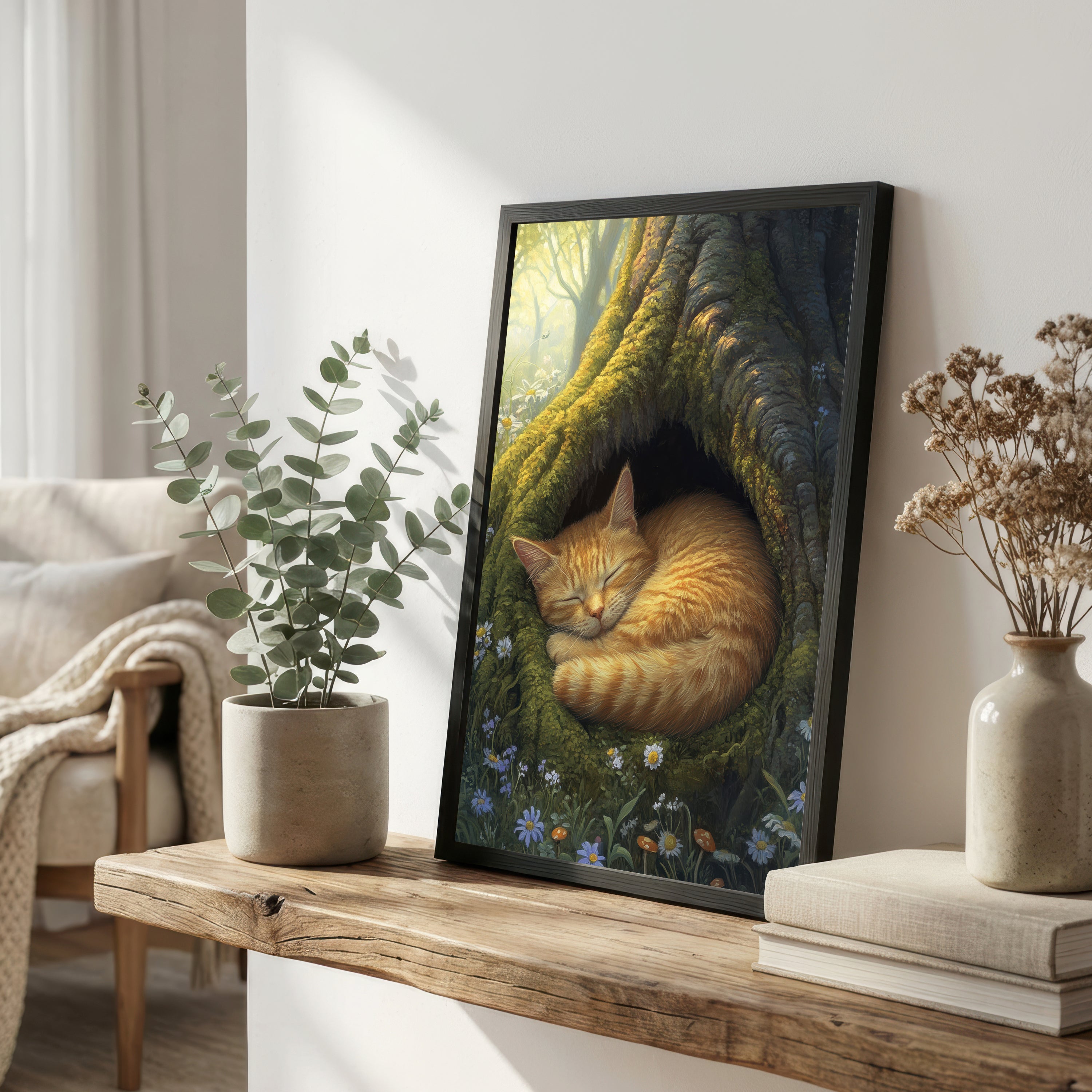 Sleeping Cat Woodland Art Print