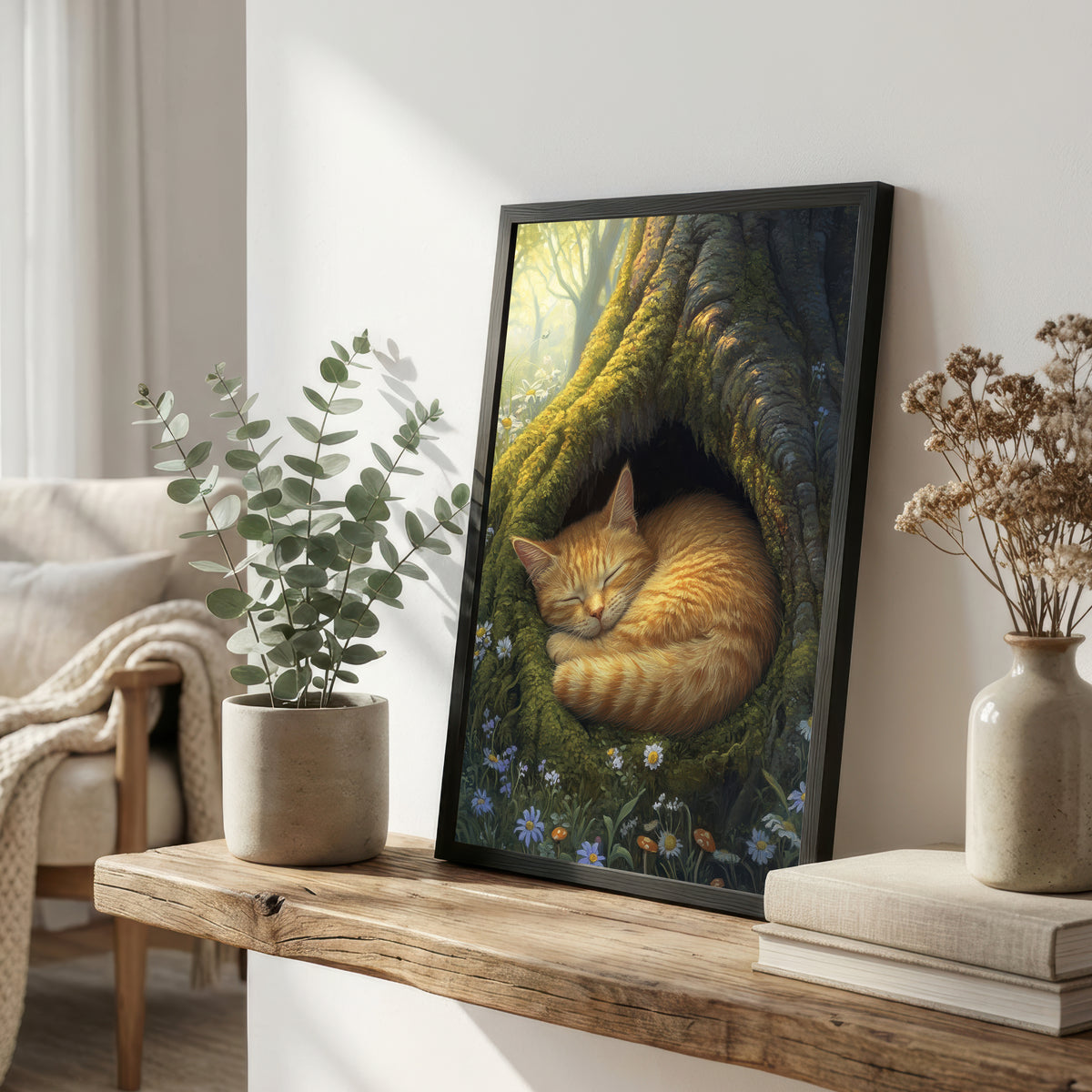 Sleeping Cat Woodland Art Print