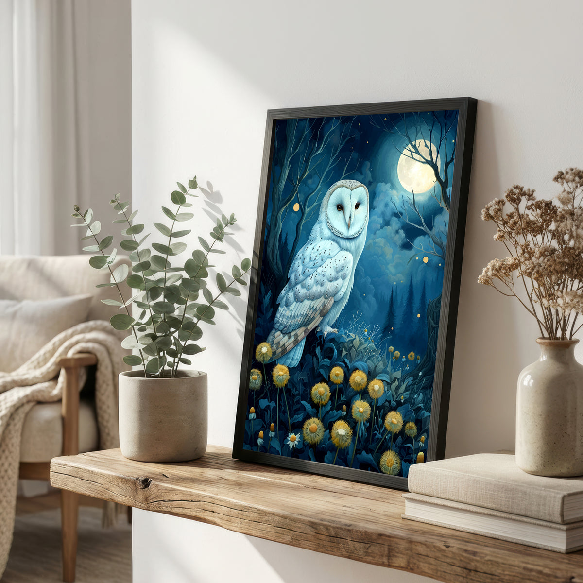 Barn Owl Moonlit Forest Art Print