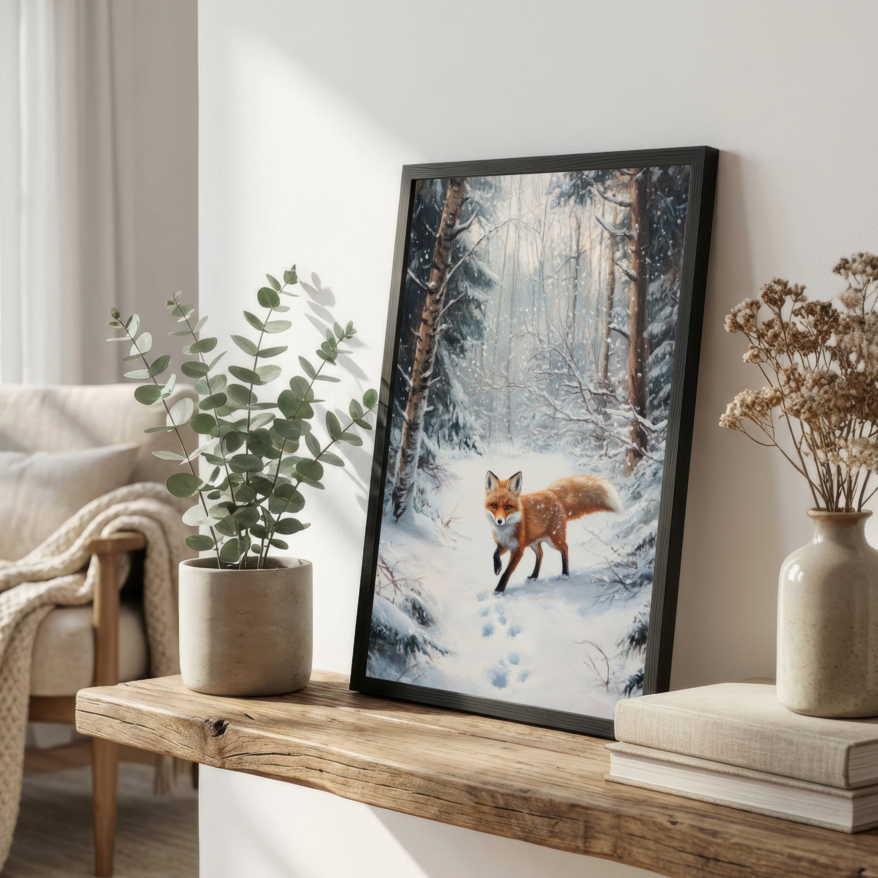 Snowy Woodland Fox Art Print