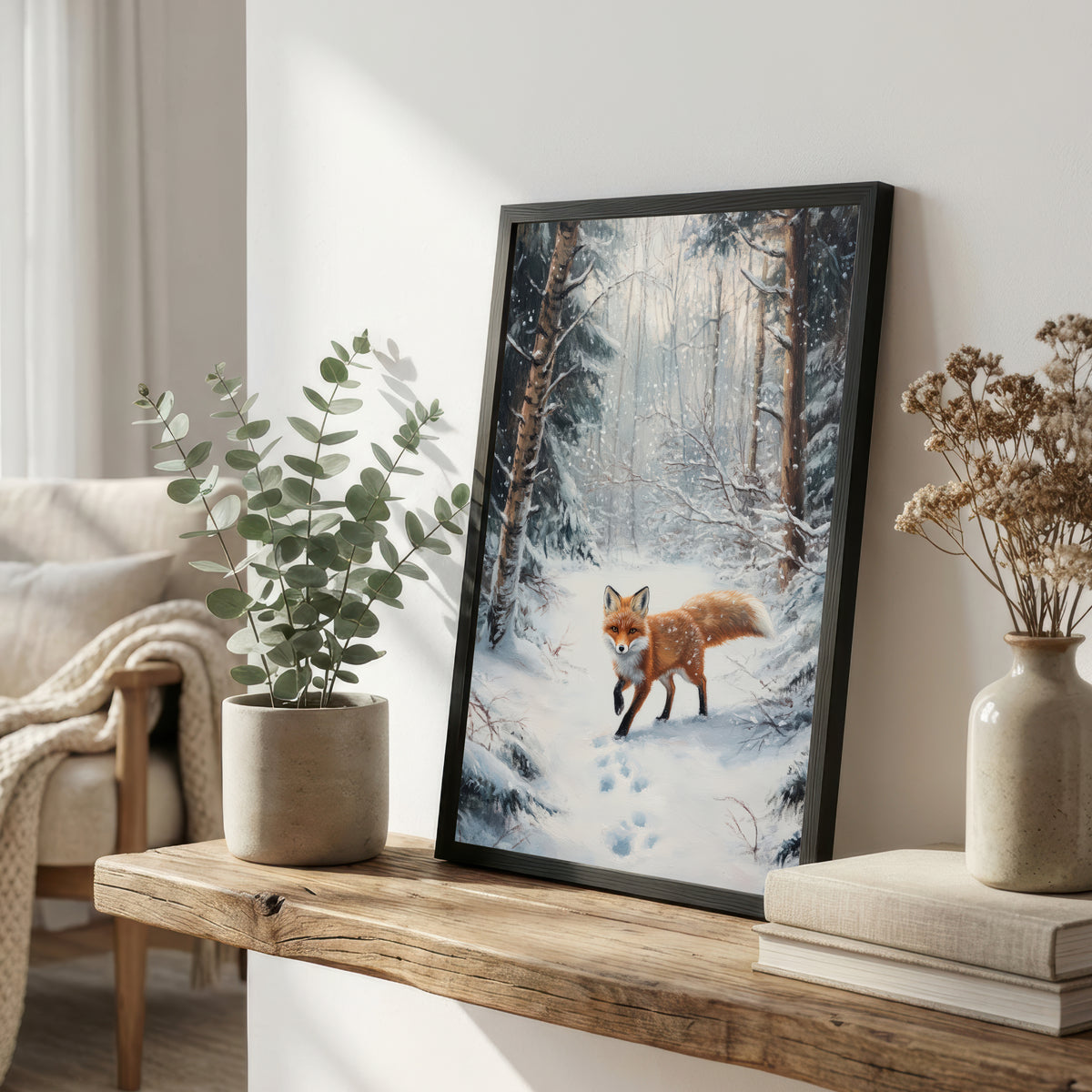 Snowy Woodland Fox Art Print
