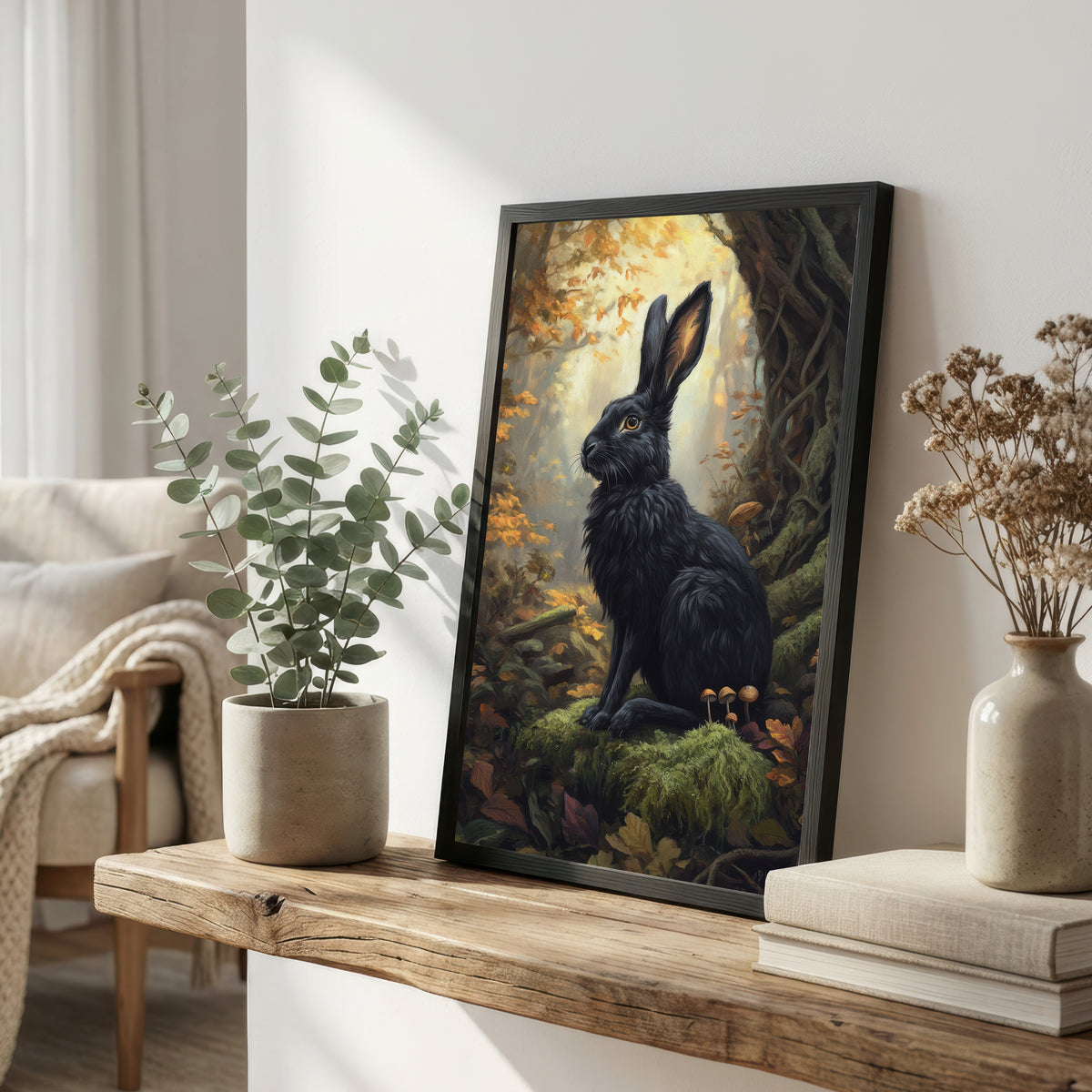 Black Rabbit Woodland Art Print