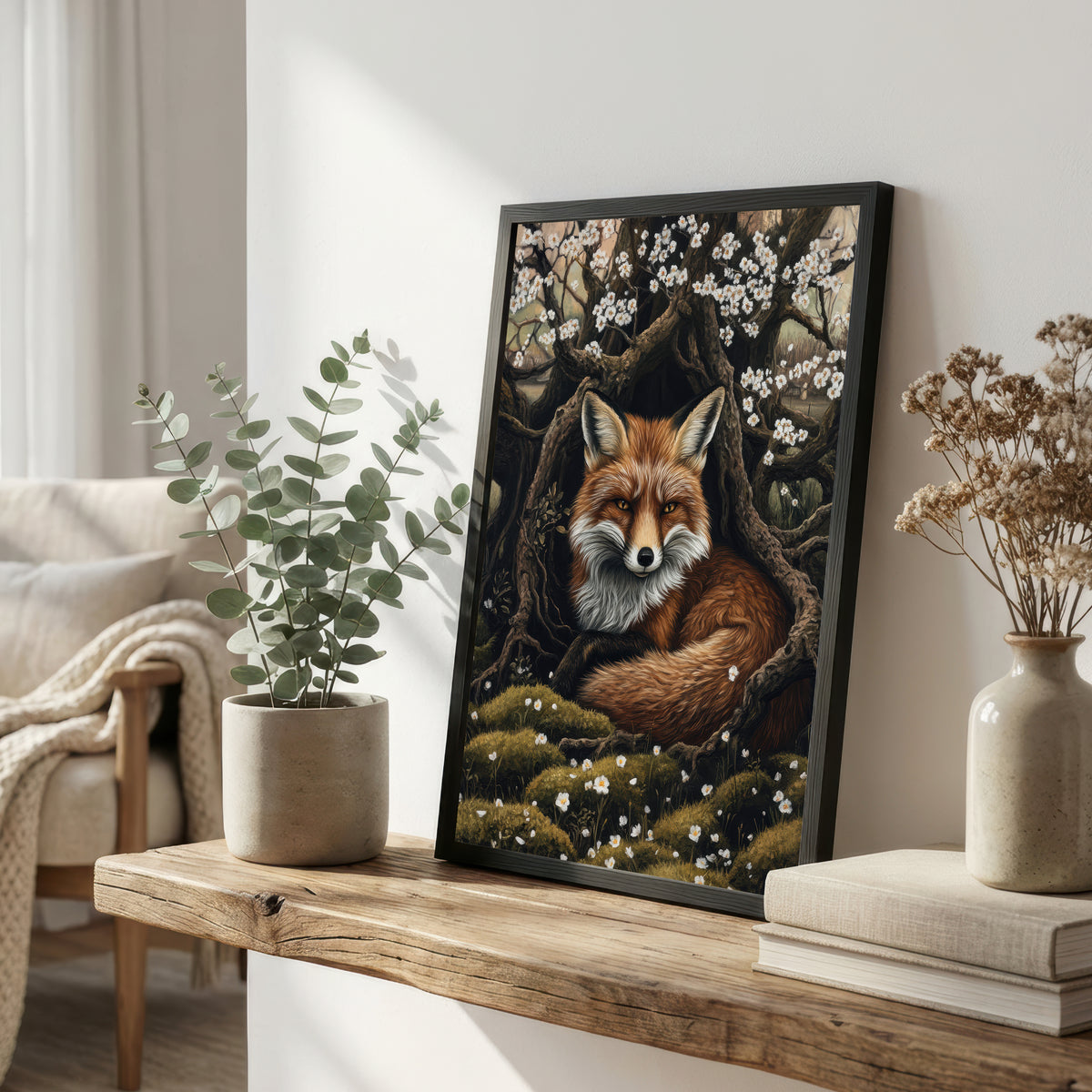 Blossoming Woodland Fox Art Print