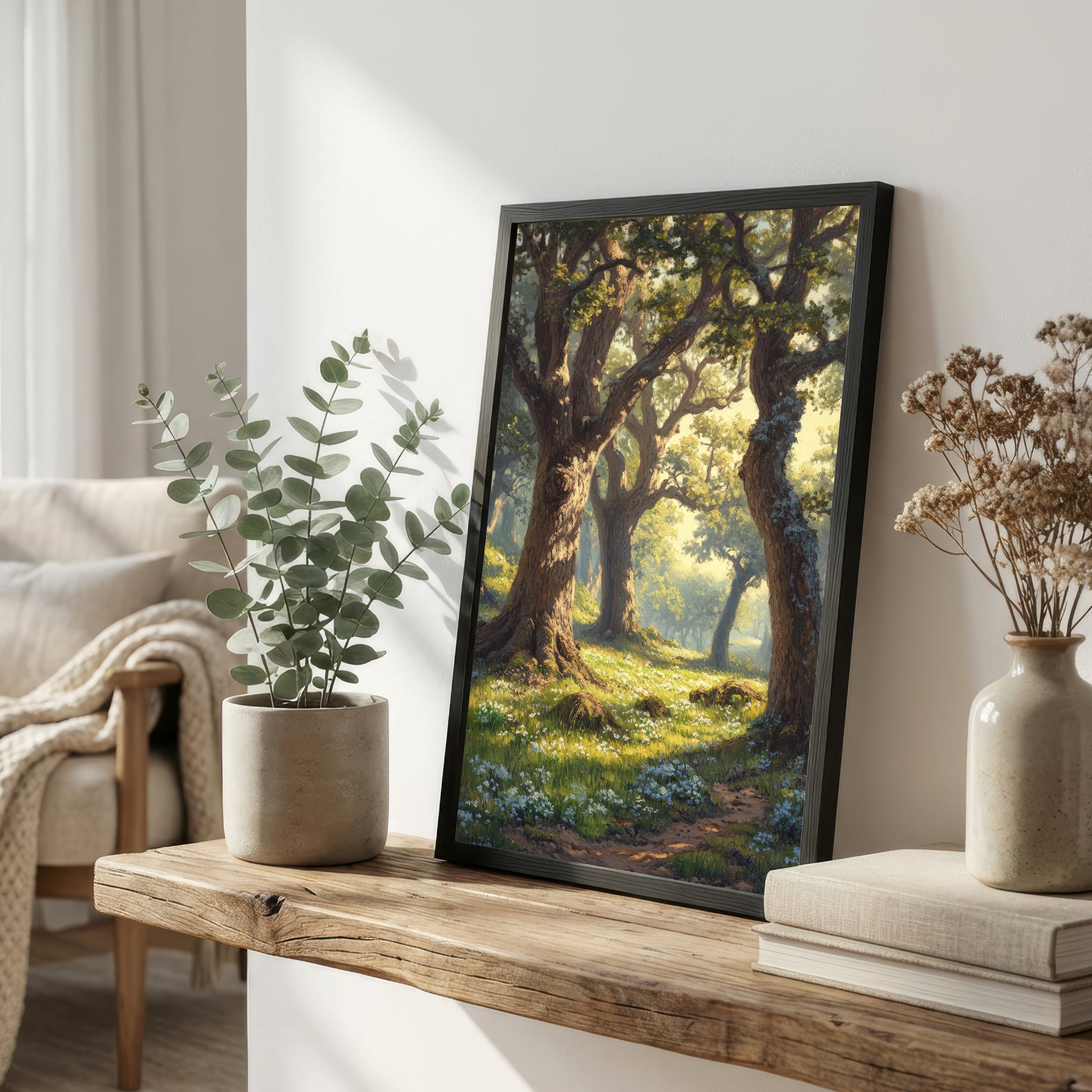 Sunlit Woodland Path Art Print
