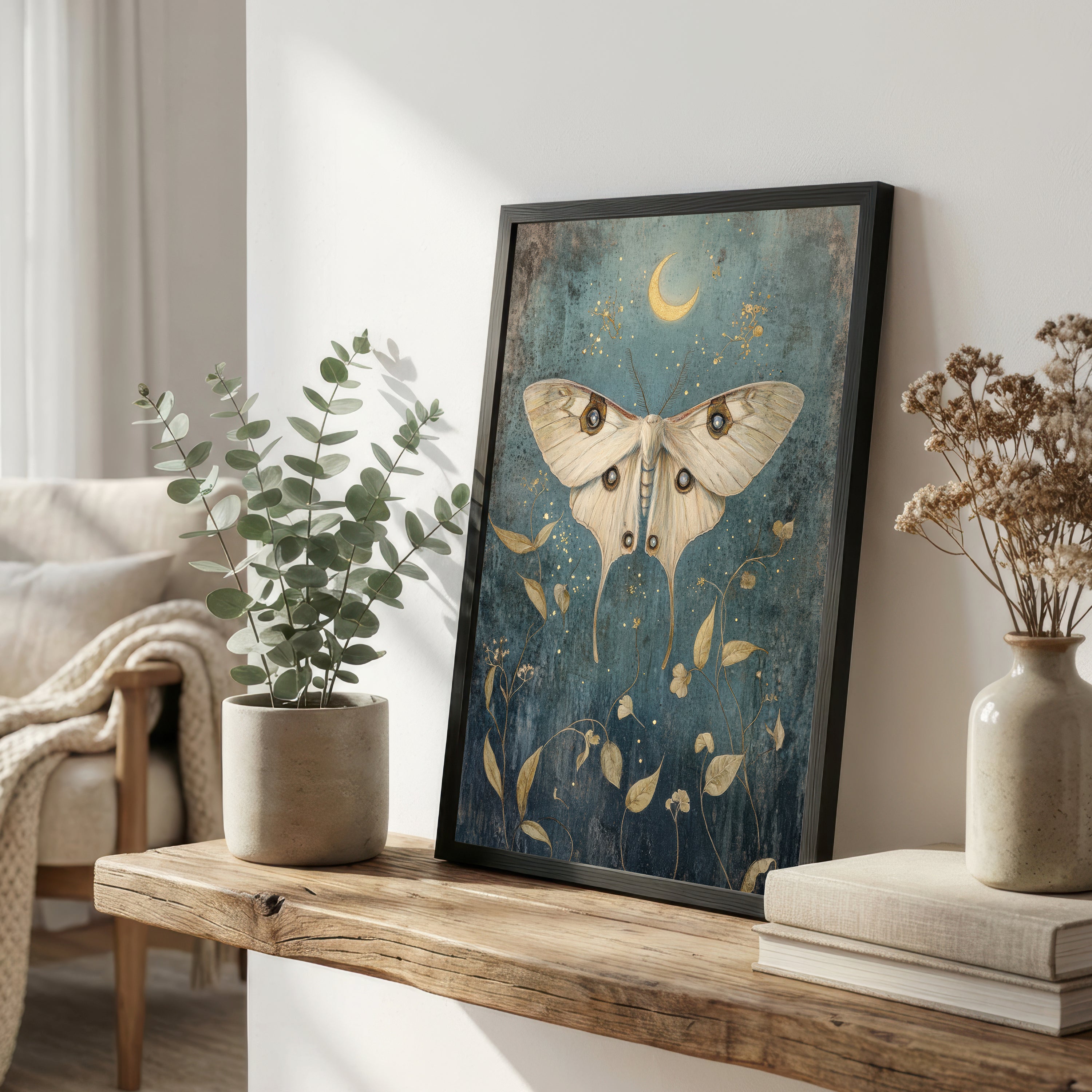 Moonlit Moth Botanical Art Print