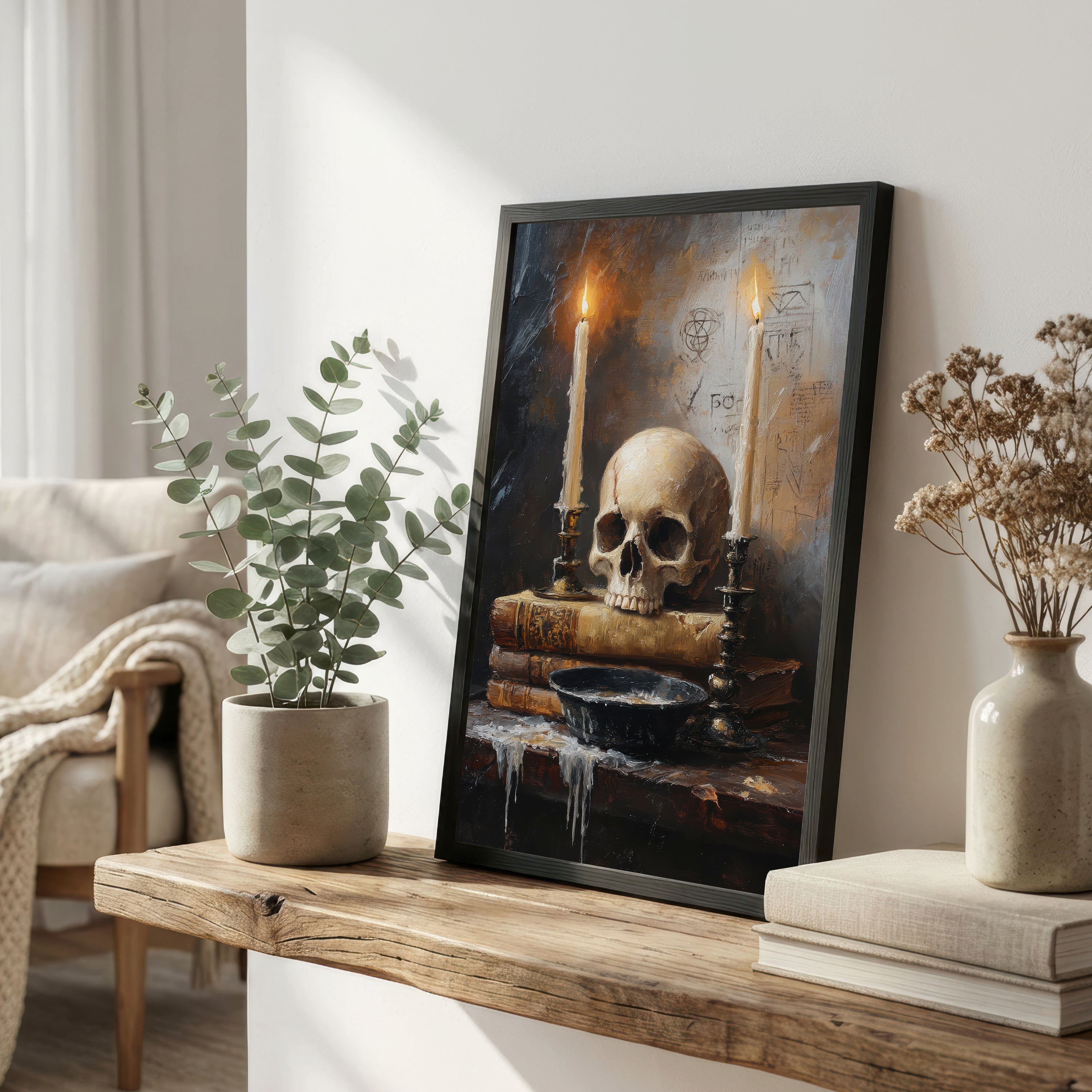 Gothic Skull Candle Still Life Art Print