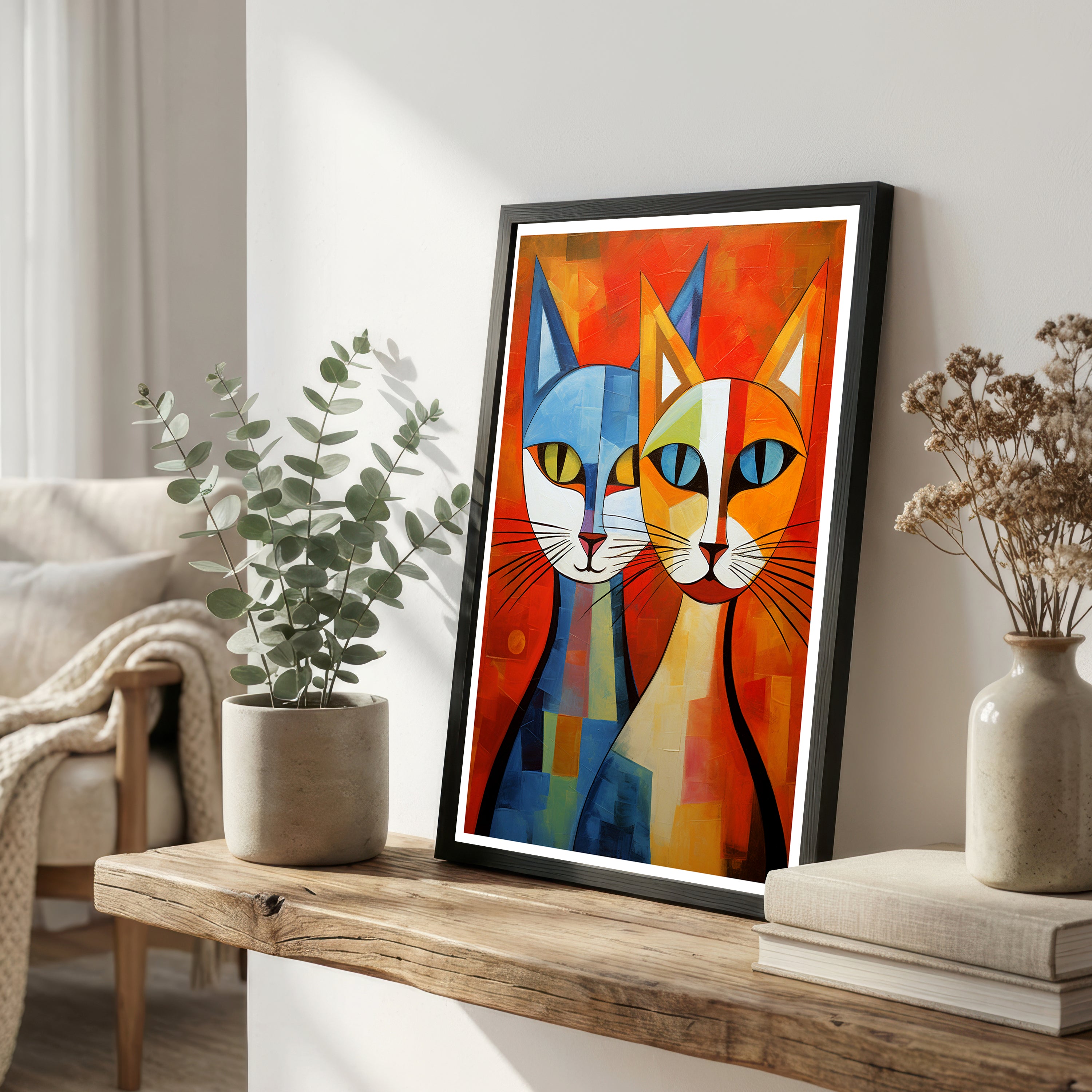 Three Cat Cubist Art Print