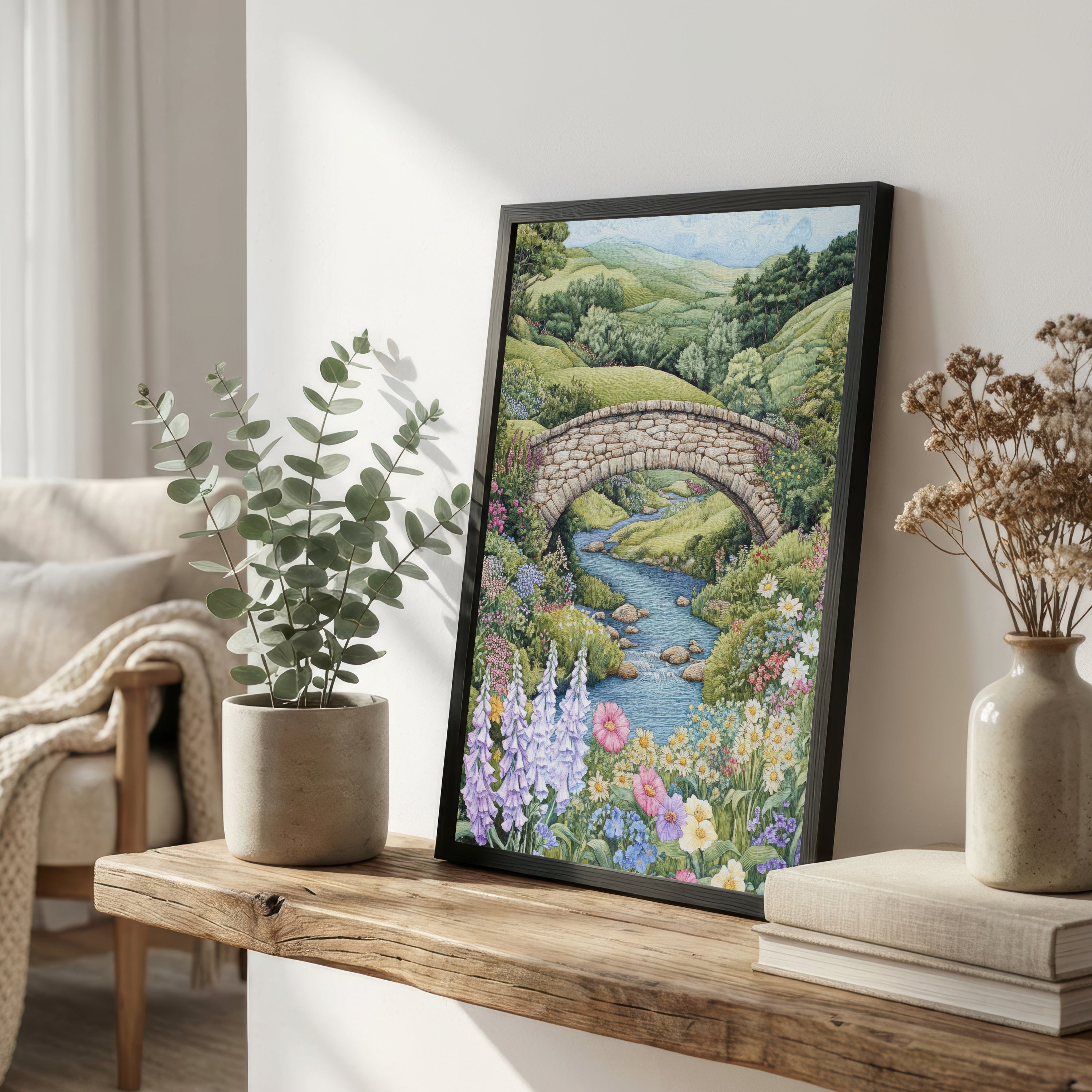 Wildflower Stone Bridge Art Print