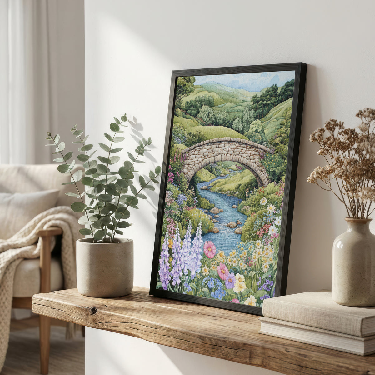 Wildflower Stone Bridge Art Print