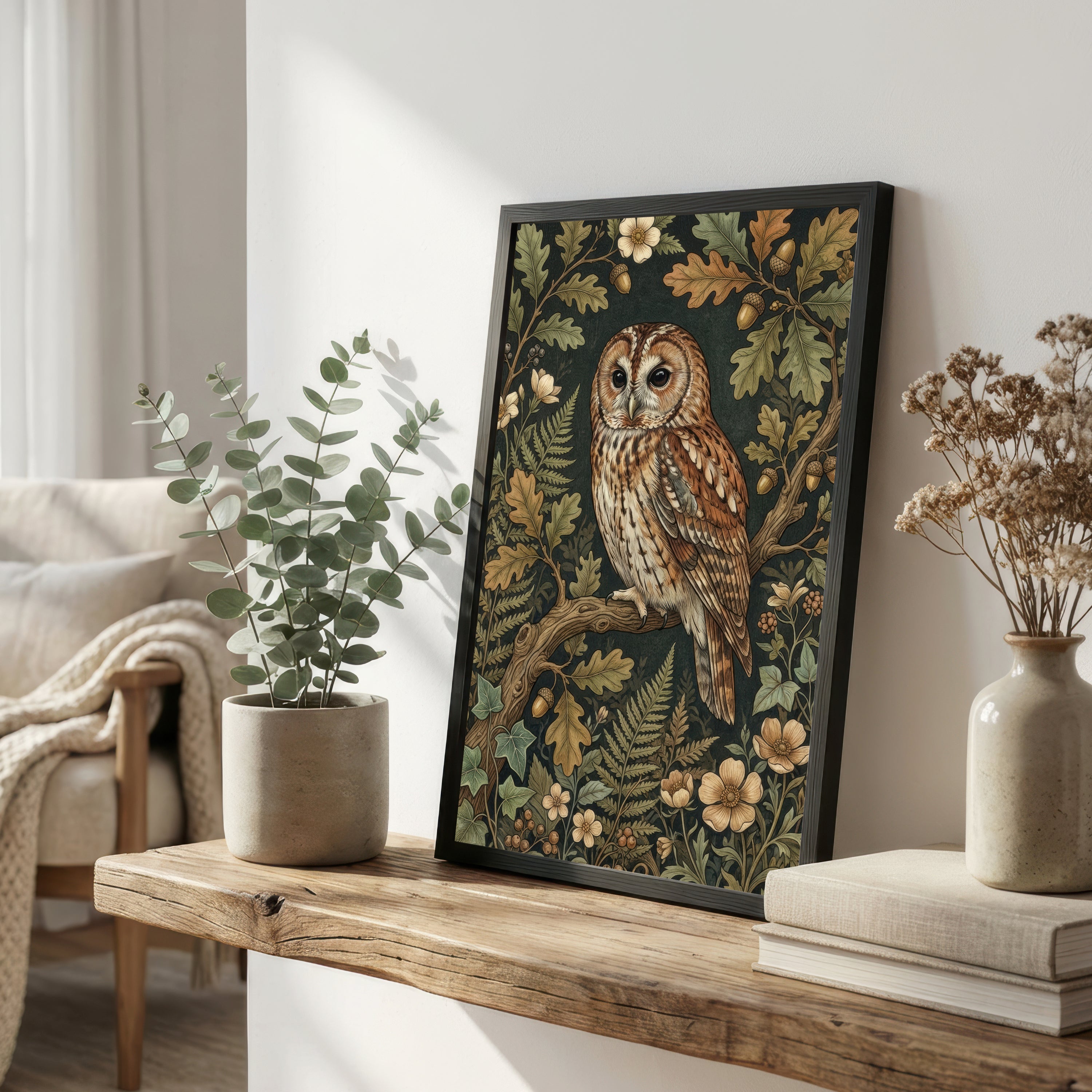 Woodland Owl Botanical Art Print