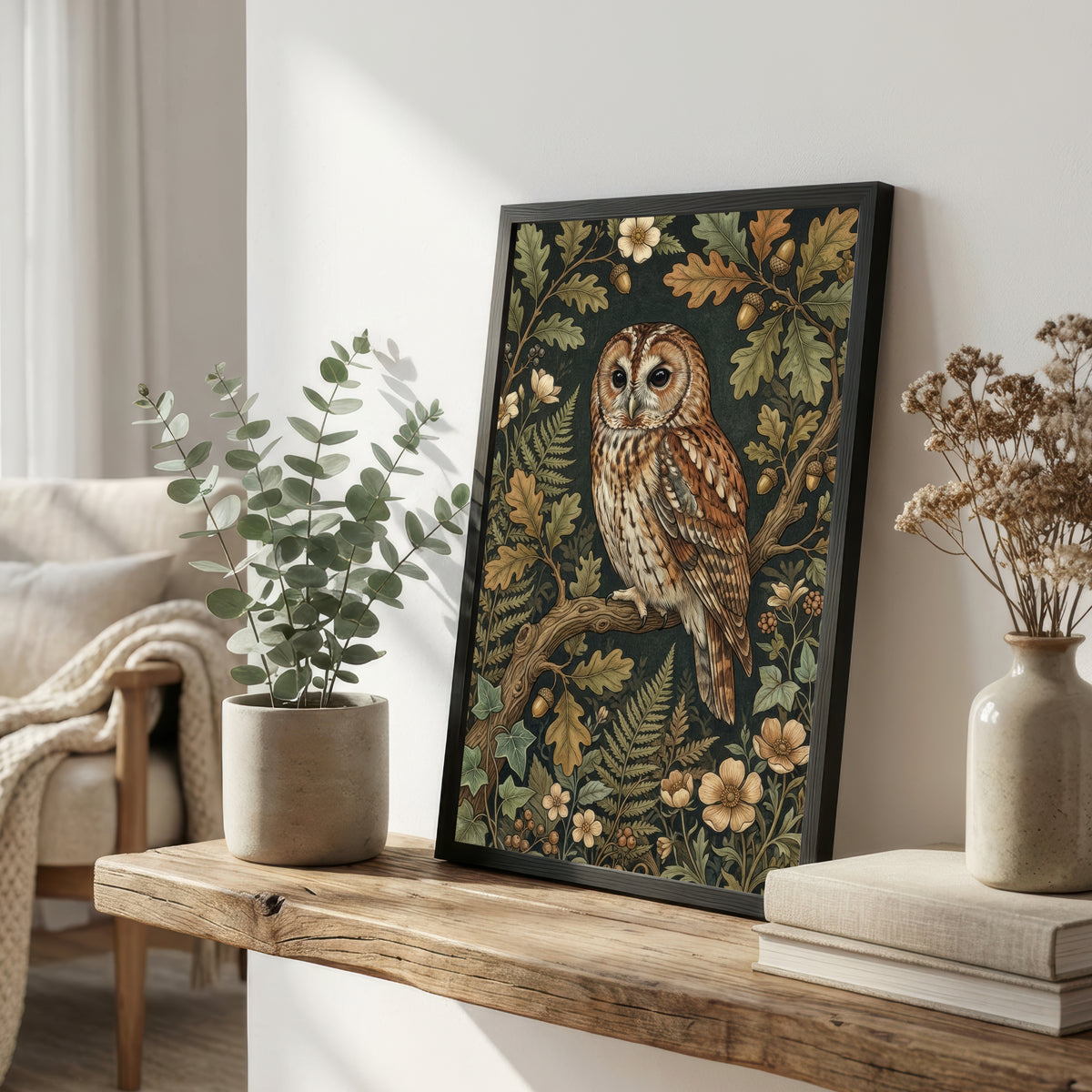 Woodland Owl Botanical Art Print