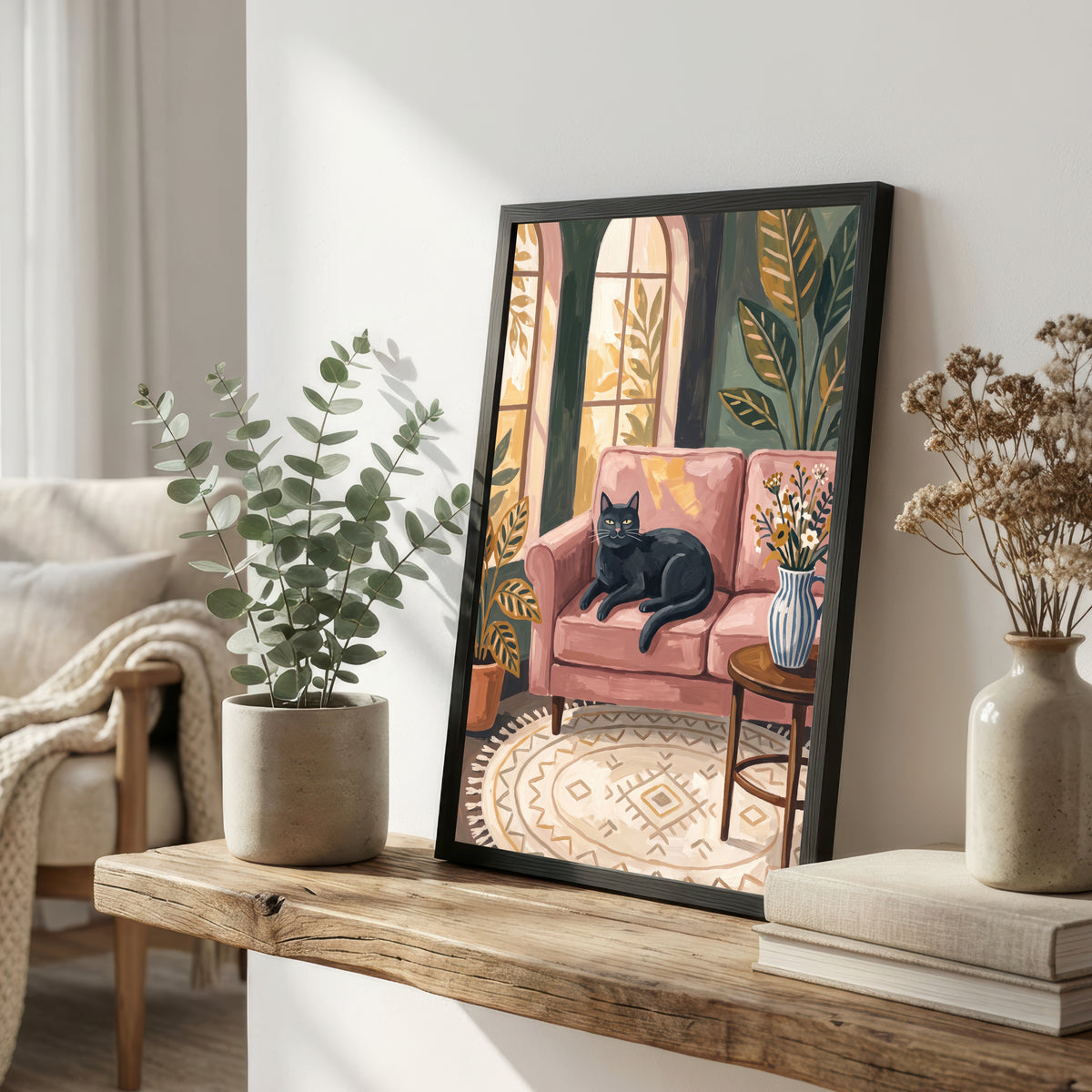 Black Cat Cozy Interior Art Print