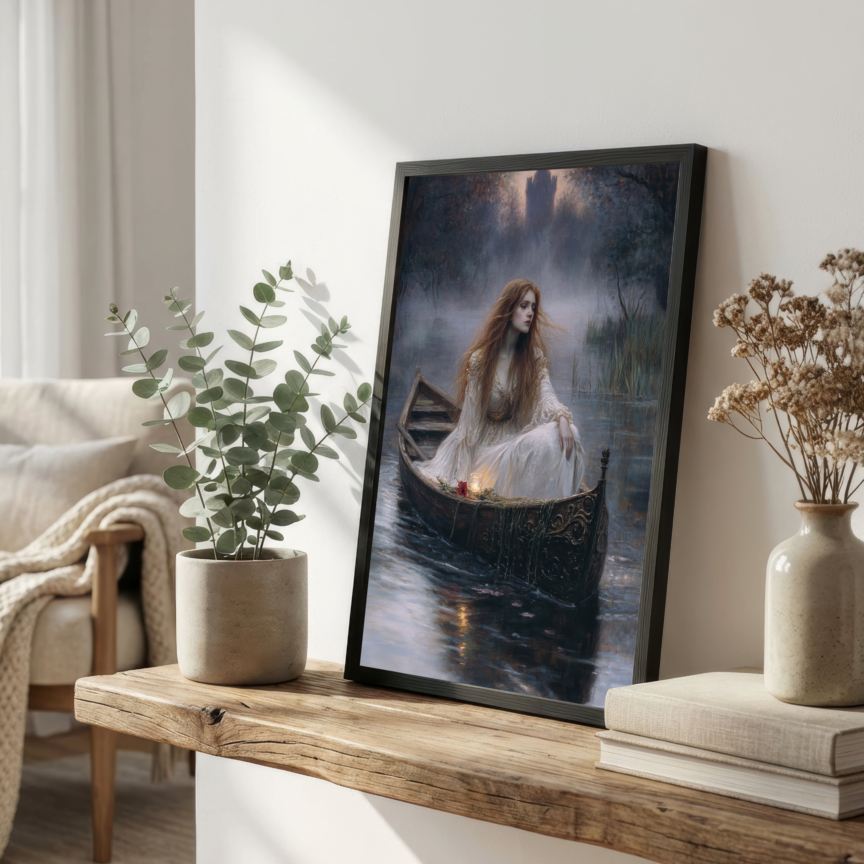 Romantic Woman in Boat Art Print