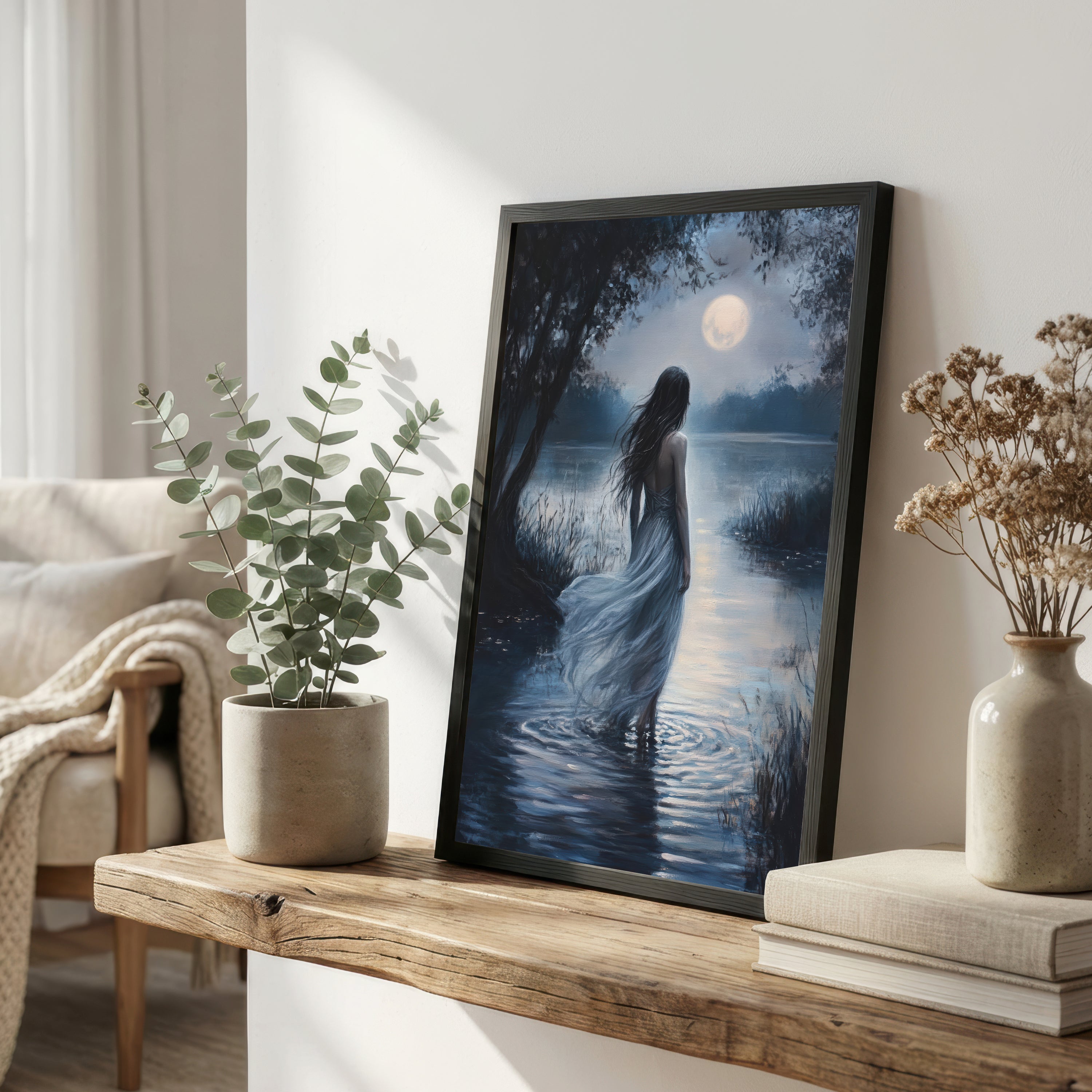 Moonlit Woman Lake Art Print