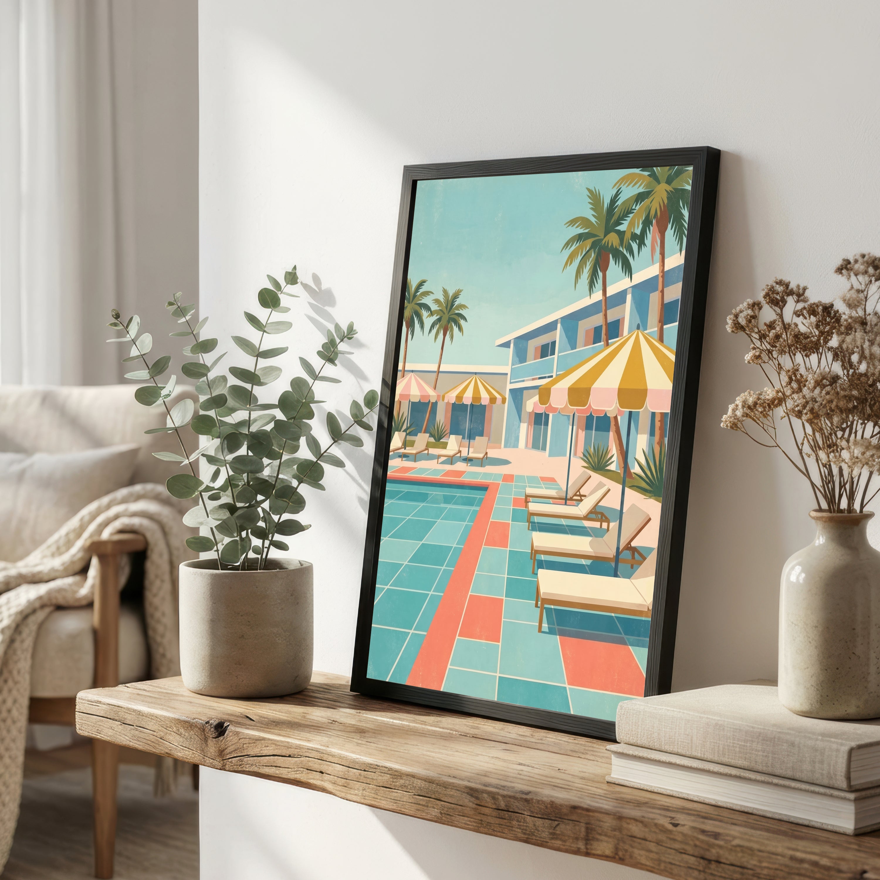 Retro Palm Poolside Art Print