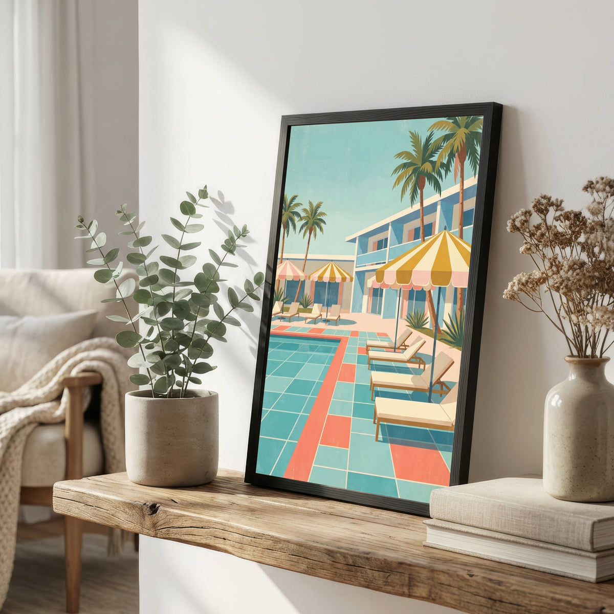 Retro Palm Poolside Art Print