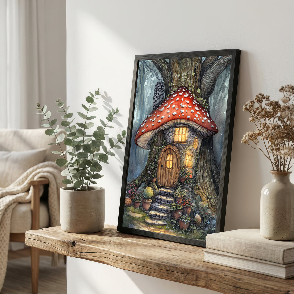 Whimsical Mushroom Cottage Art Print