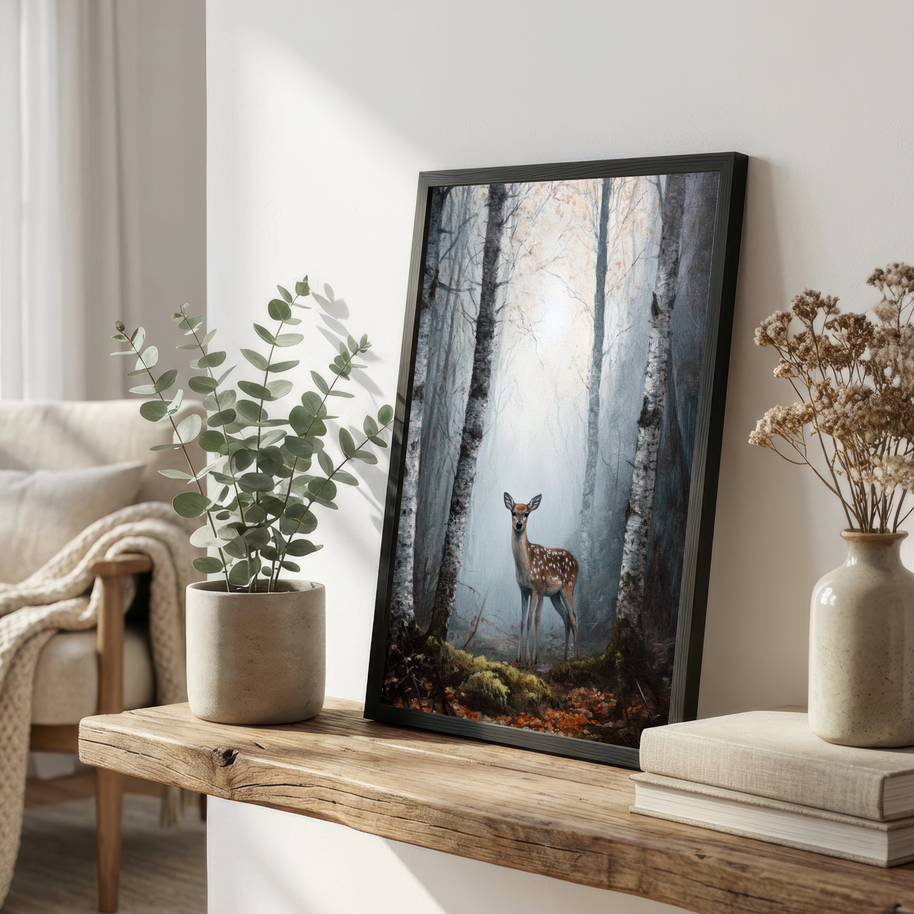 Fawn in Birch Forest Art Print