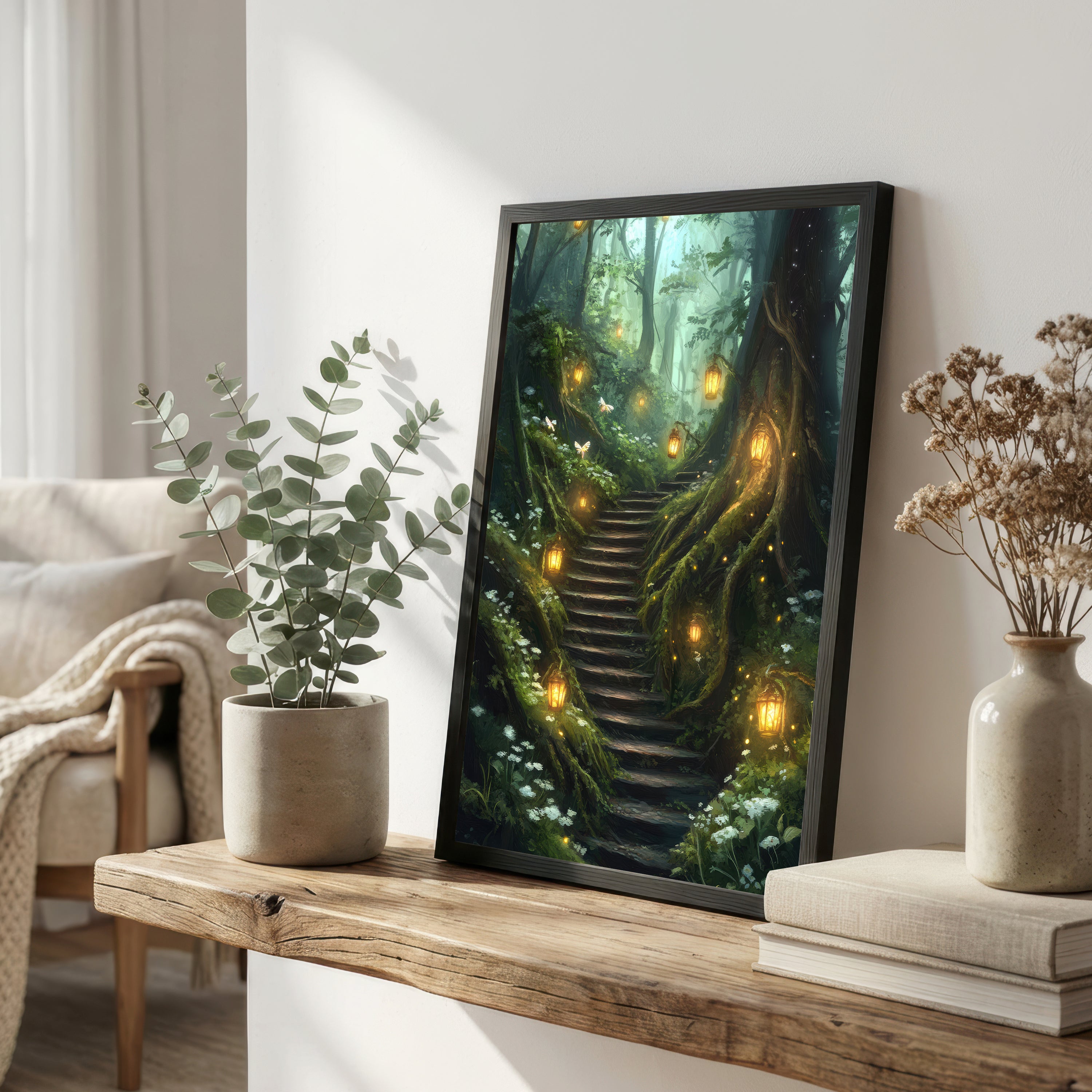 Enchanted Forest Lantern Path Art Print