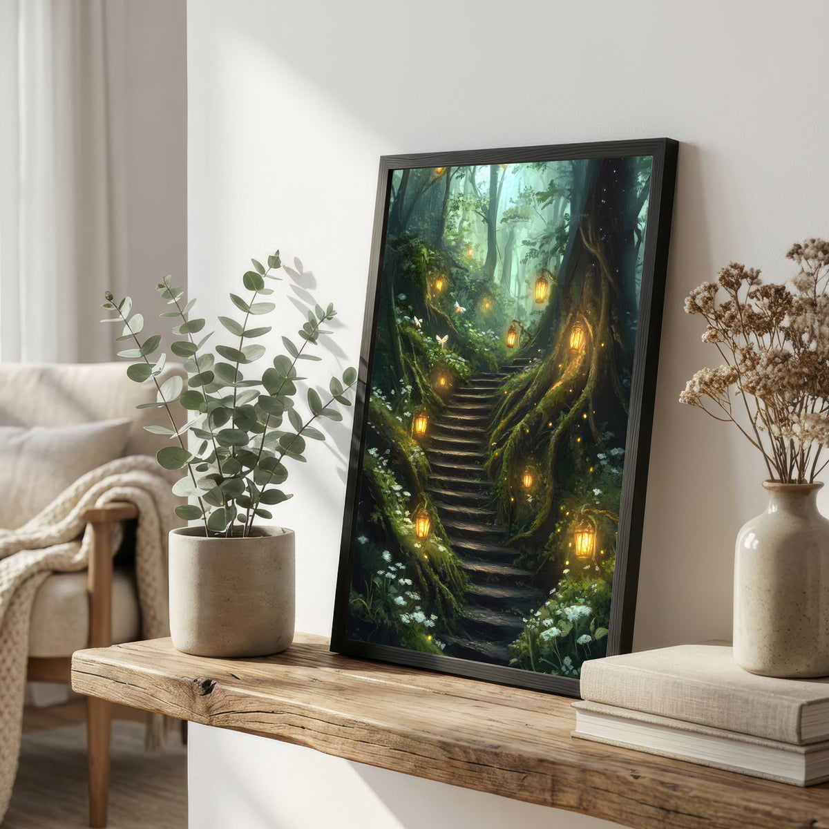 Enchanted Forest Lantern Path Art Print