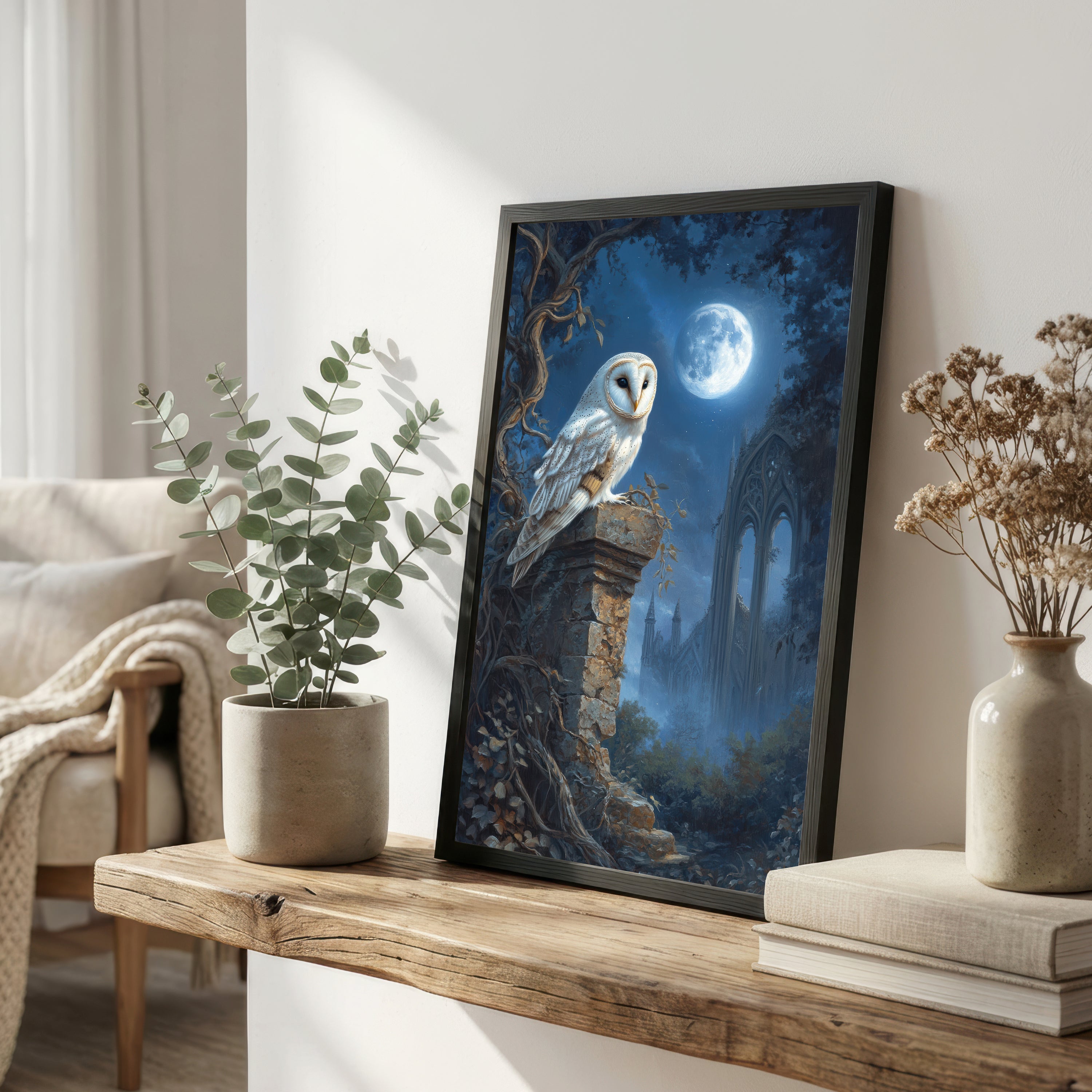 Barn Owl Moonlit Gothic Art Print