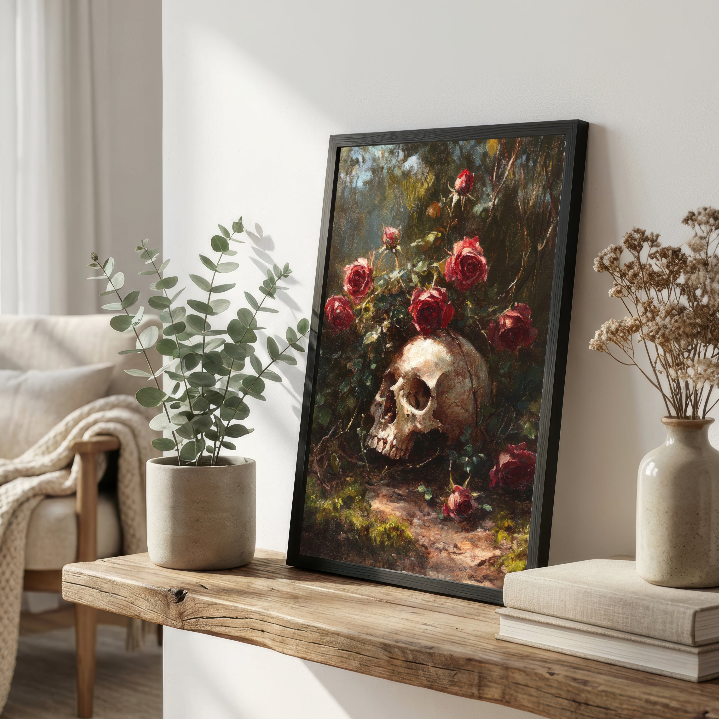 Skull and Roses Dark Art Print