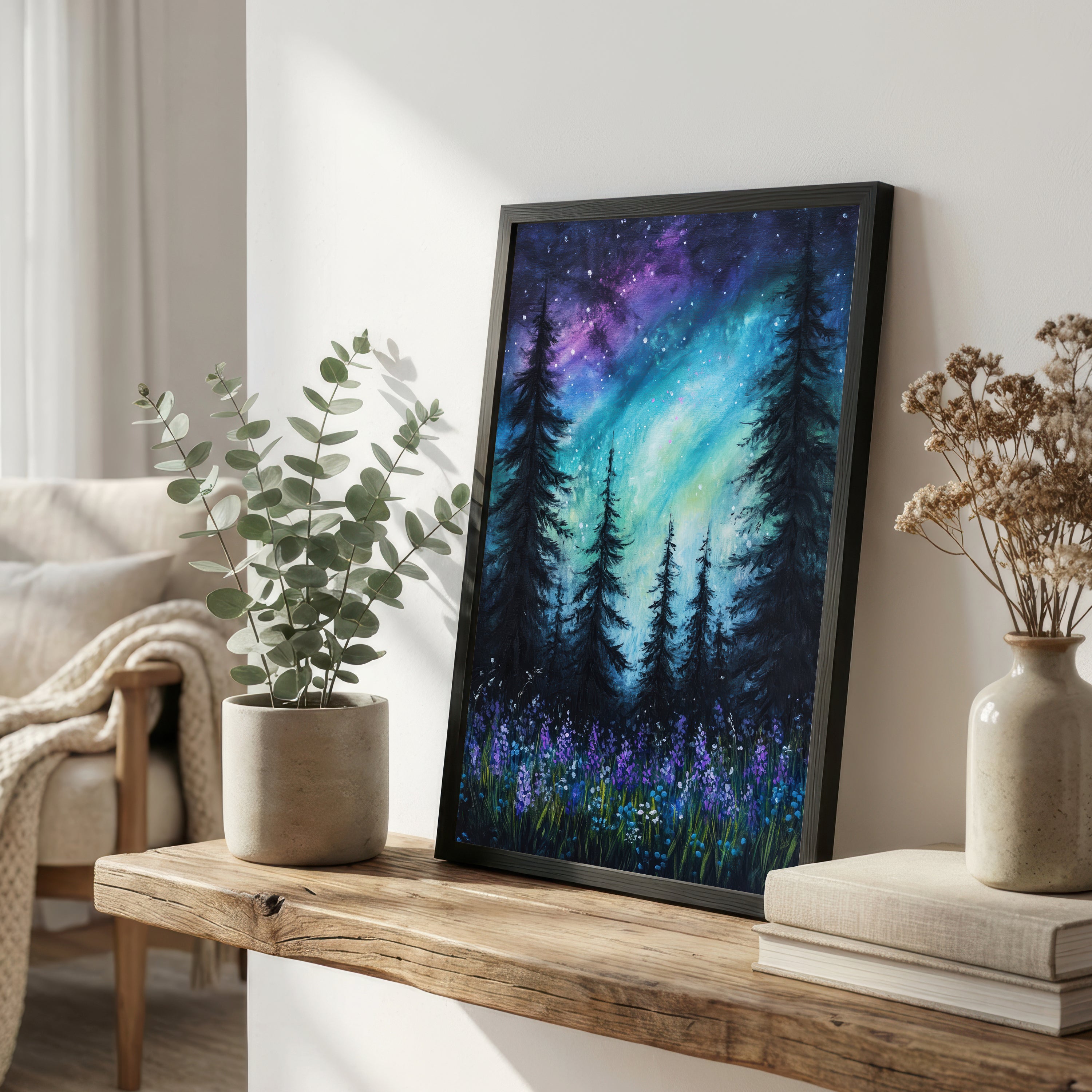 Starry Evergreen Forest Art Print