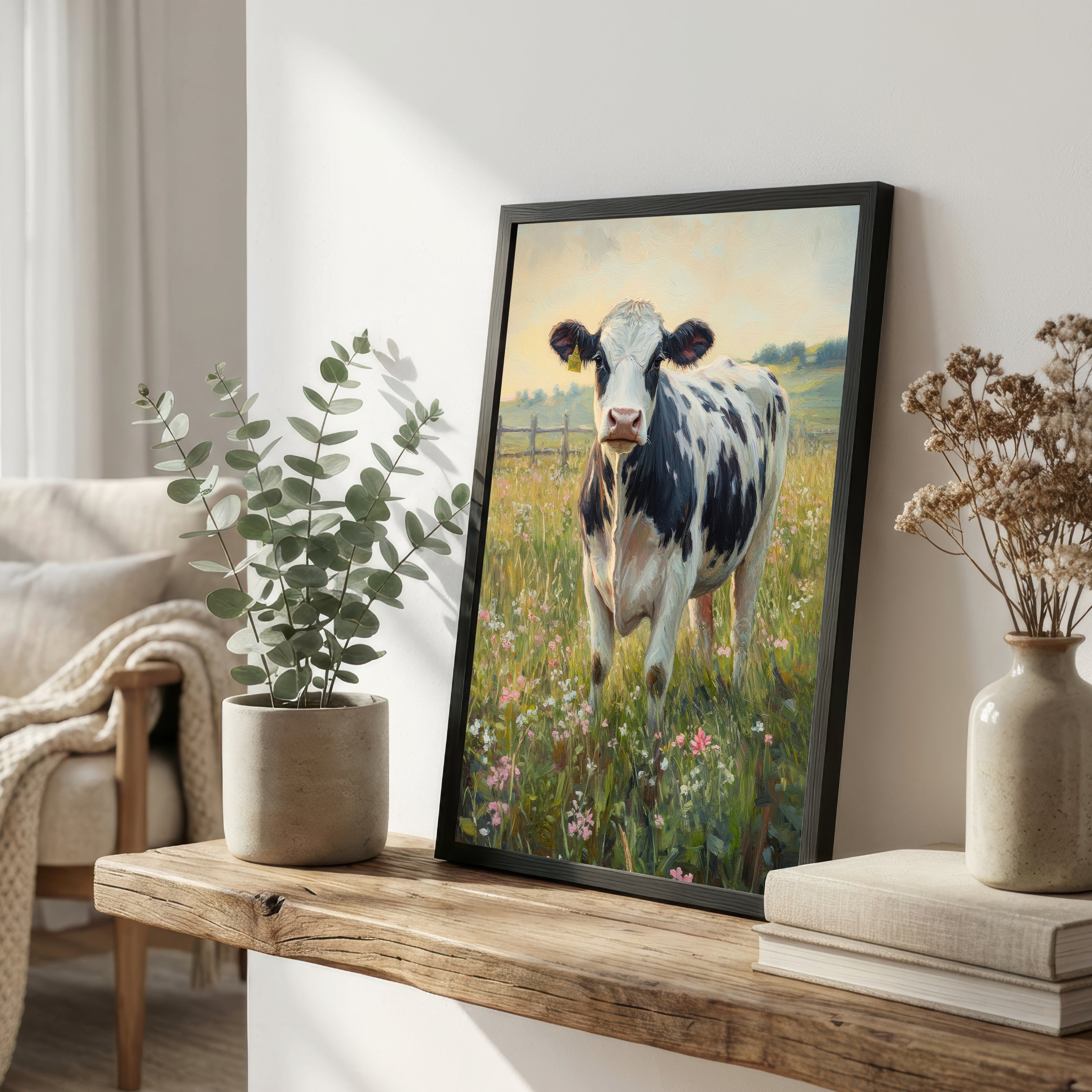Cow in Wildflower Meadow Art Print
