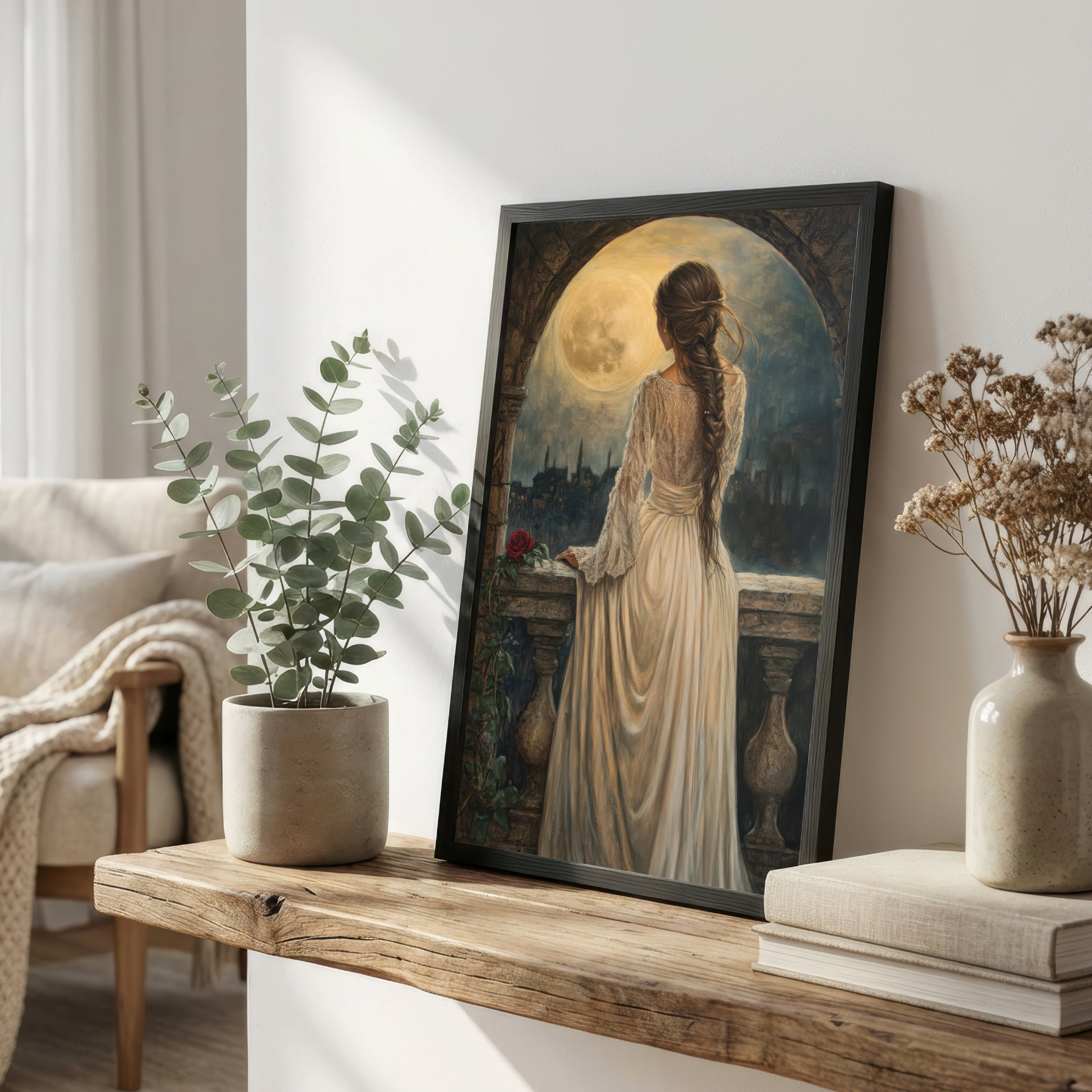 Moonlit Woman Romantic Art Print