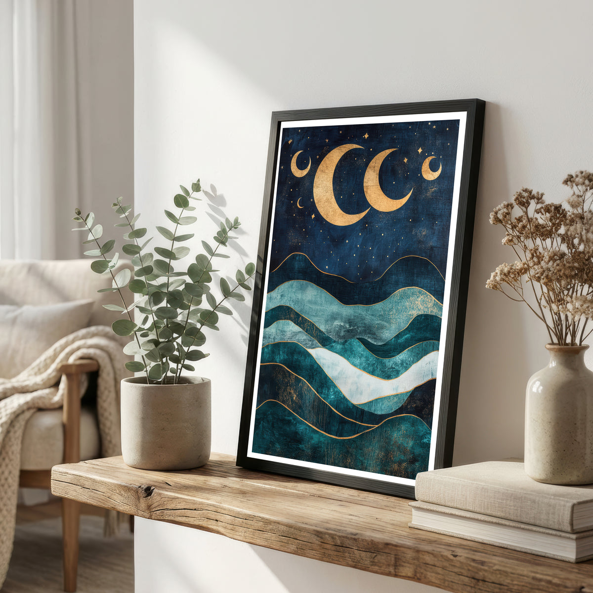 Celestial Moonlit Waves Art Print
