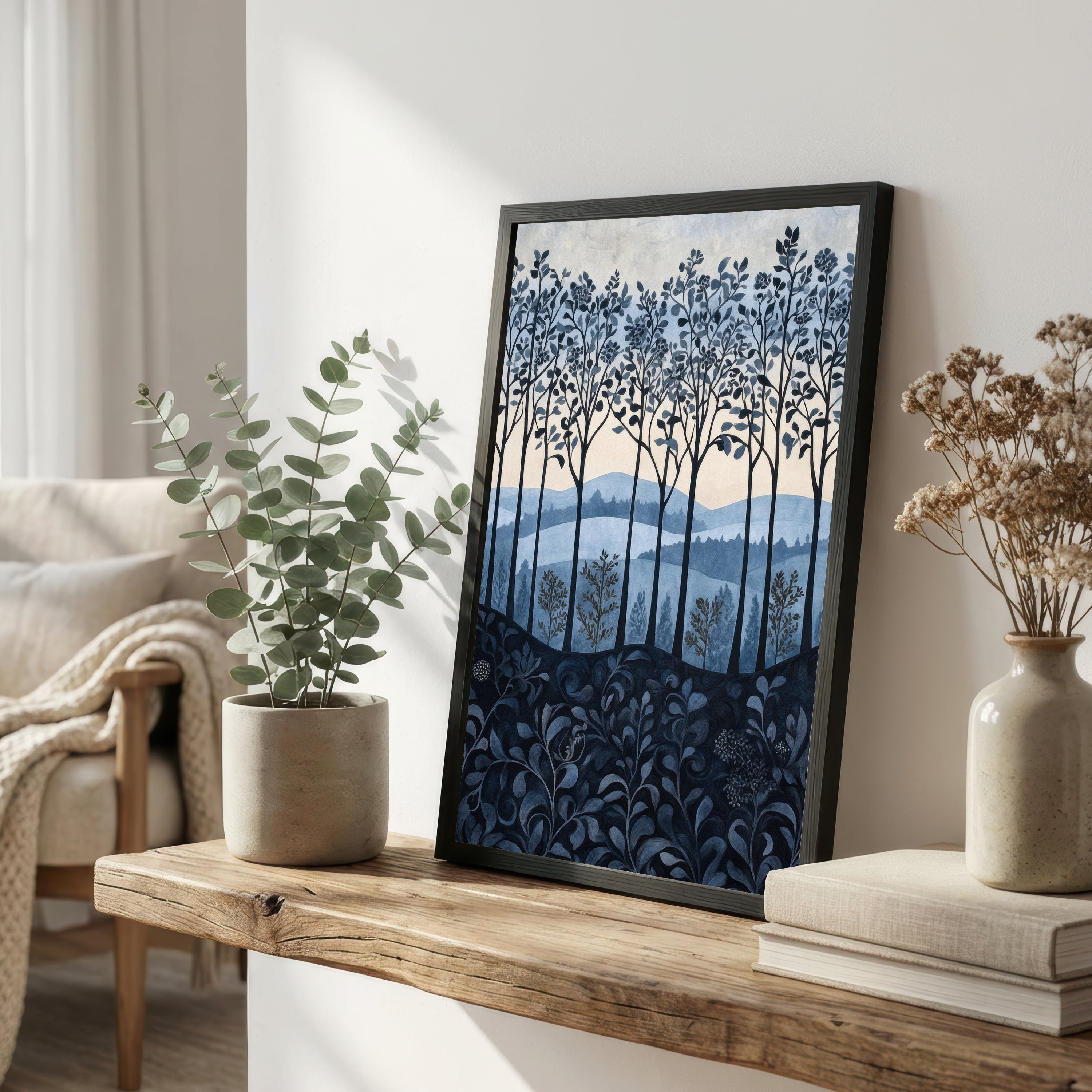 Blue Woodland Landscape Art Print