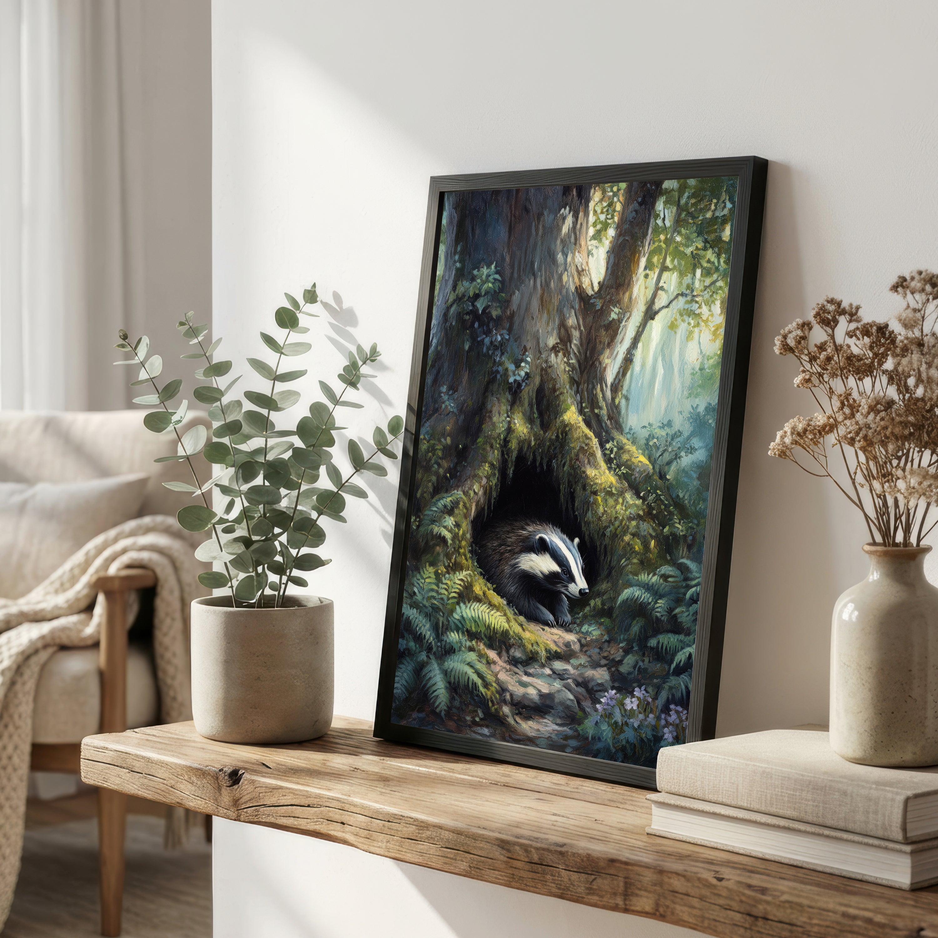 Woodland Badger Wildlife Art Print