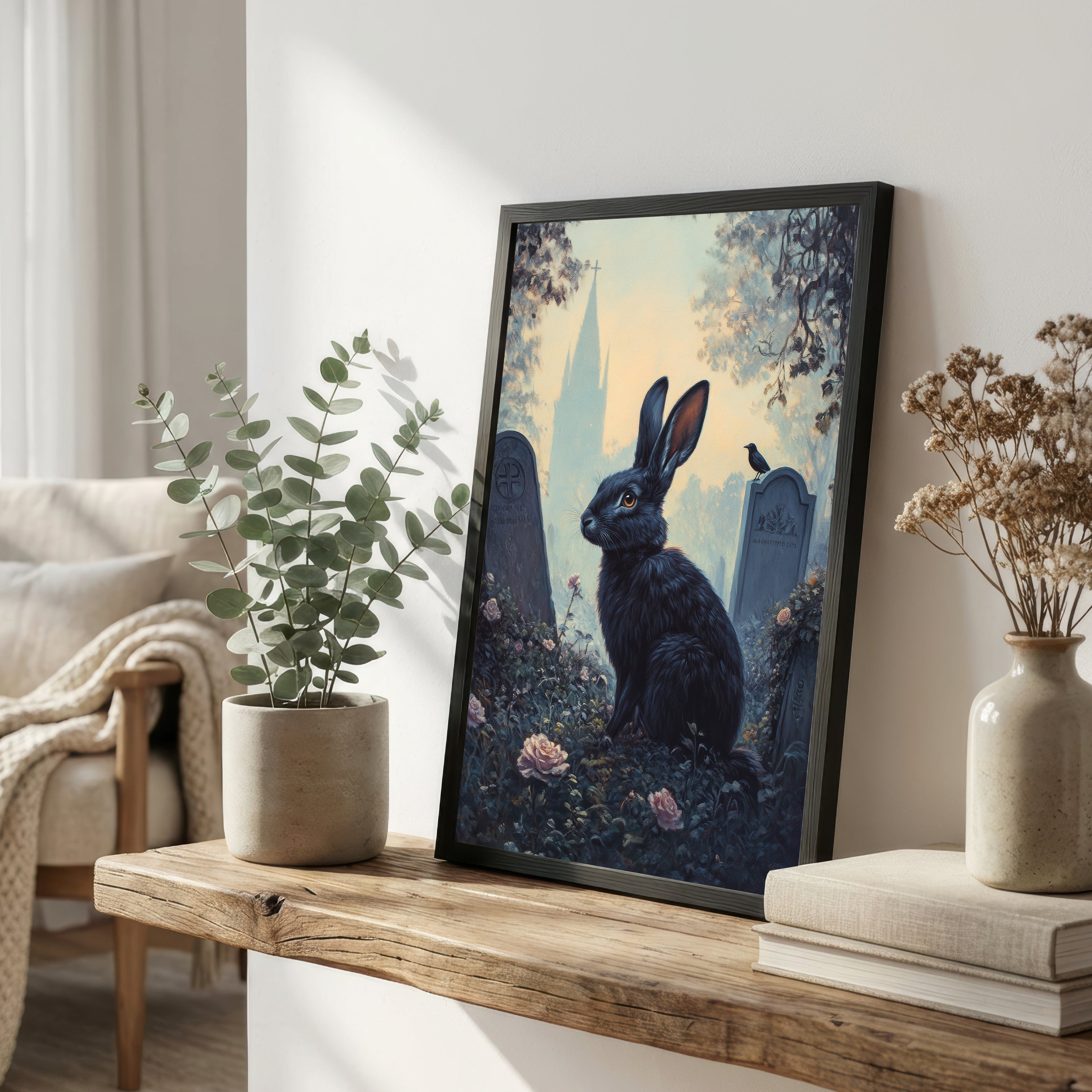 Gothic Black Rabbit Art Print