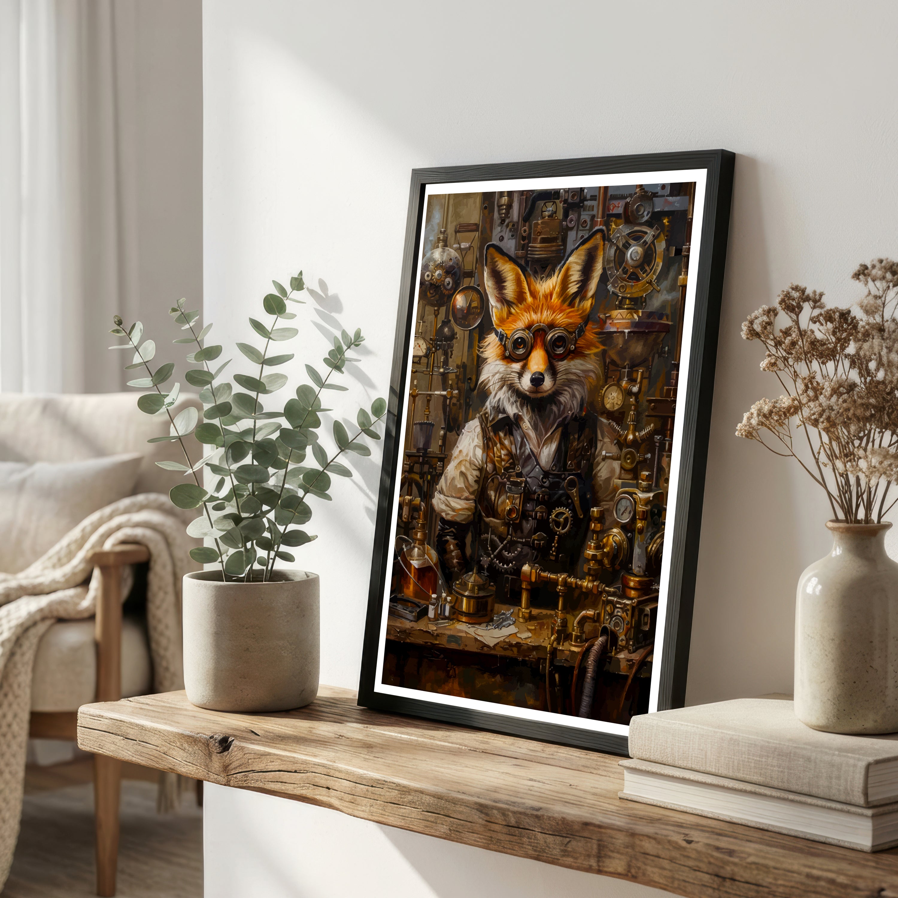 Steampunk Fox Inventor Art Print