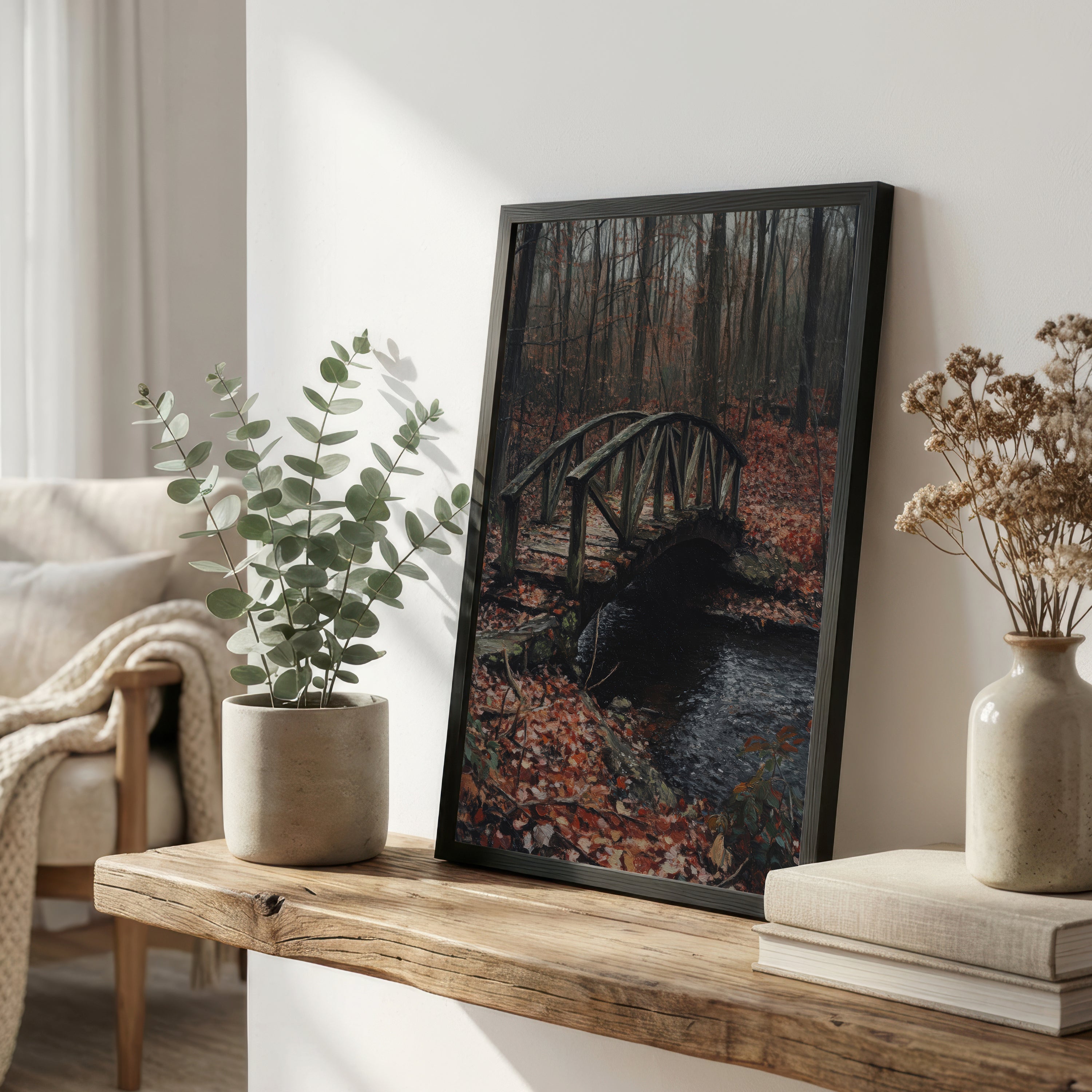 Autumn Woodland Bridge Art Print